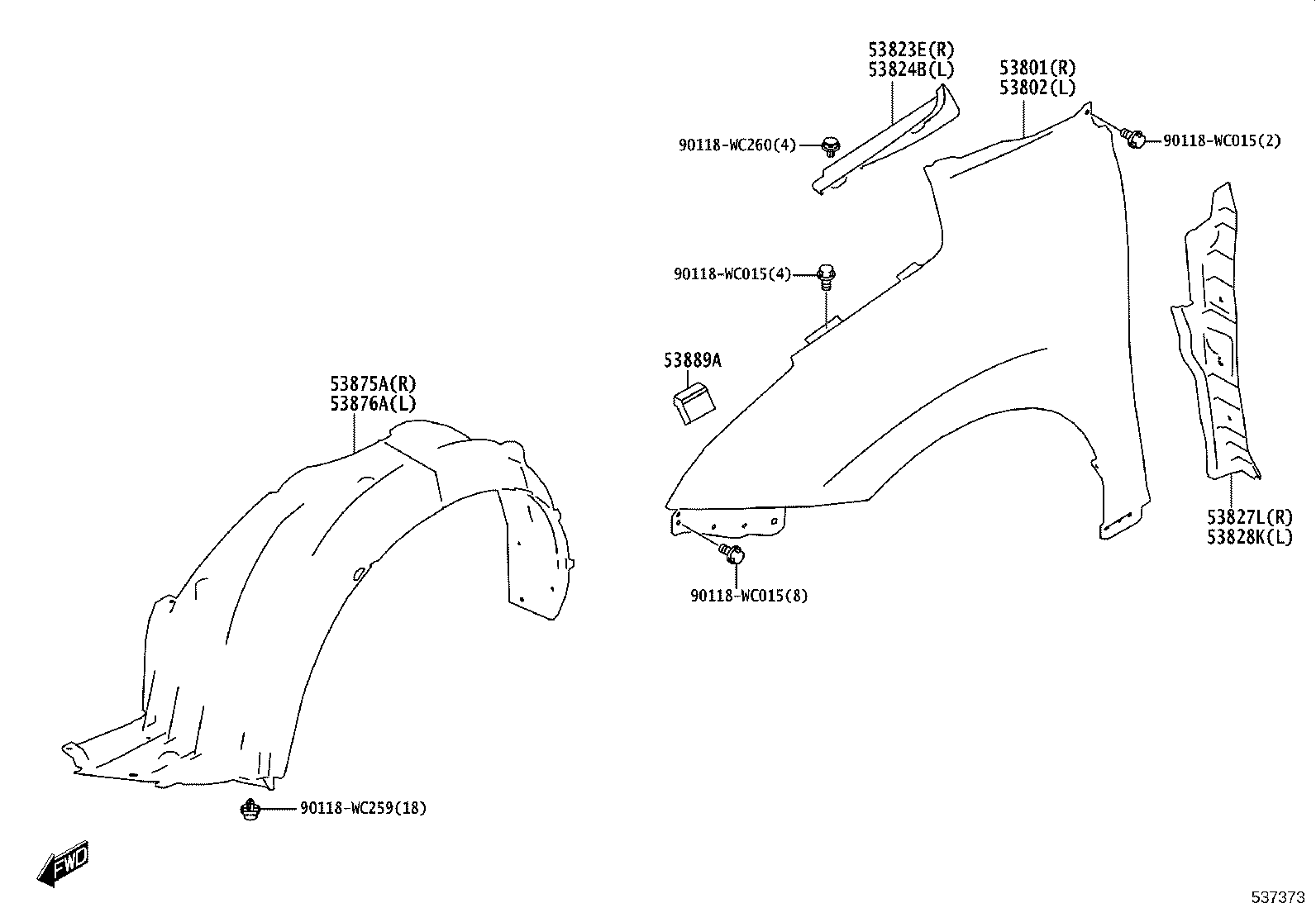 53811-WC003 FENDER SUB-ASSY, FRONT RH product image