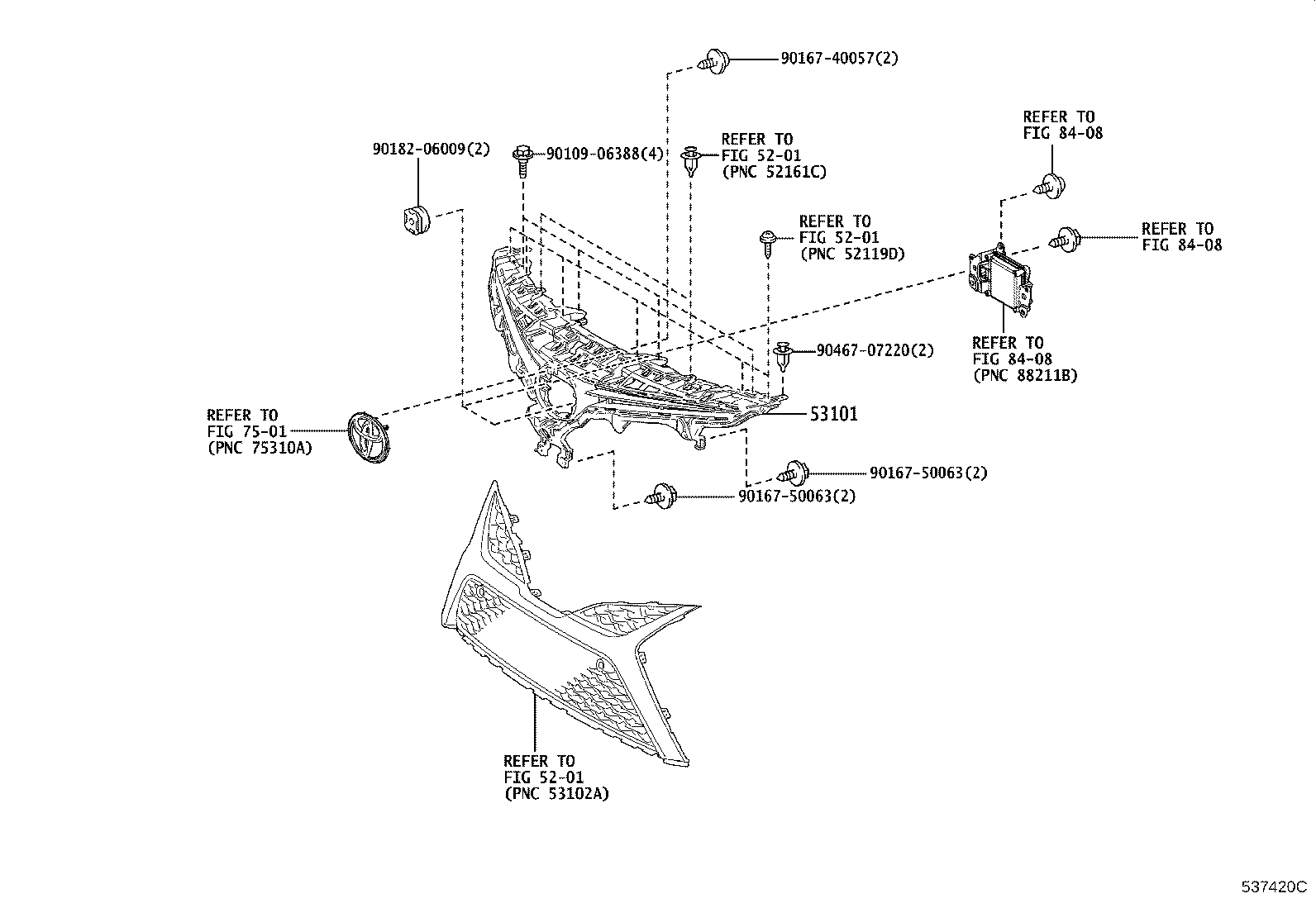 53124-33130 MOULDING, RADIATOR GRILLE SIDE, LH product image
