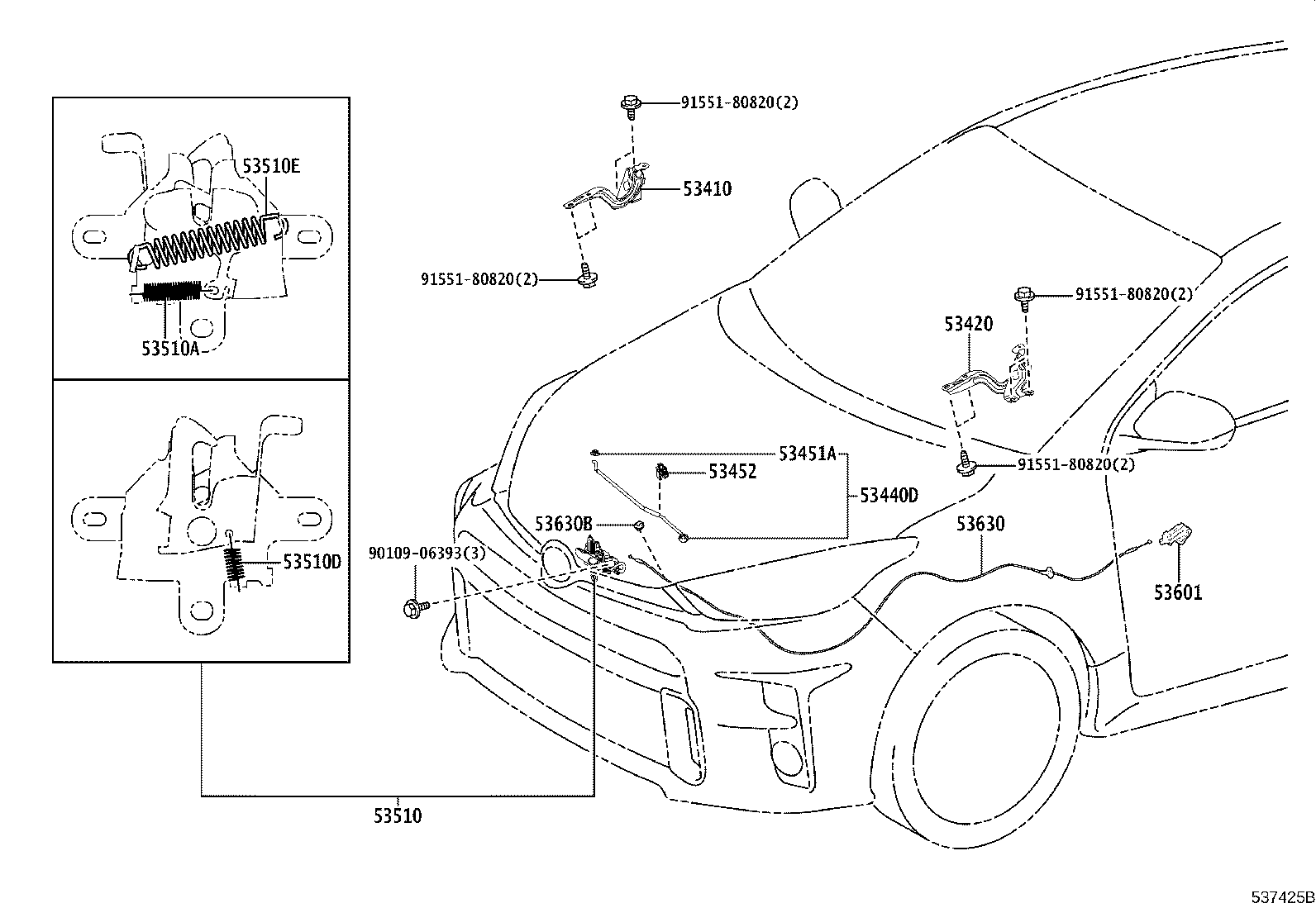 Toyota 53630-52240 CABLE ASSY, HOOD LOCK CONTROL