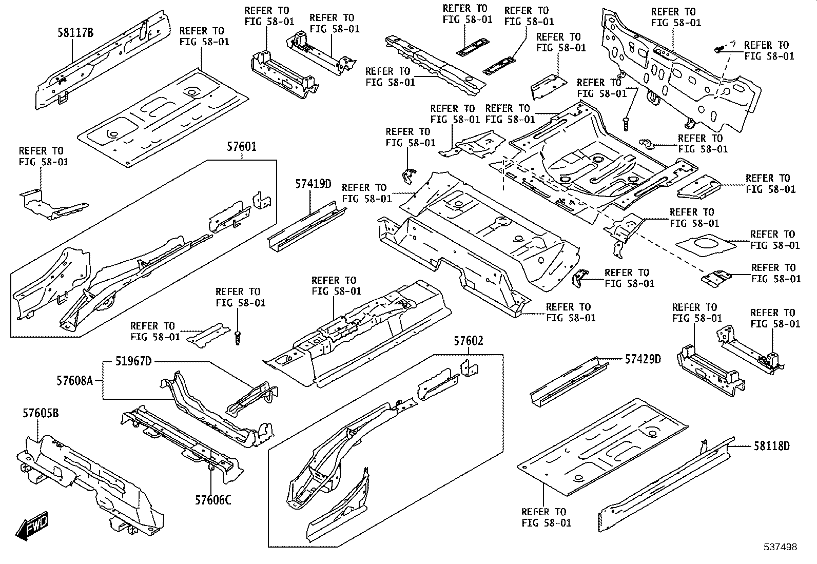 57419-WC002 REINFORCEMENT, FRONT FLOOR UNDER, REAR RH product image