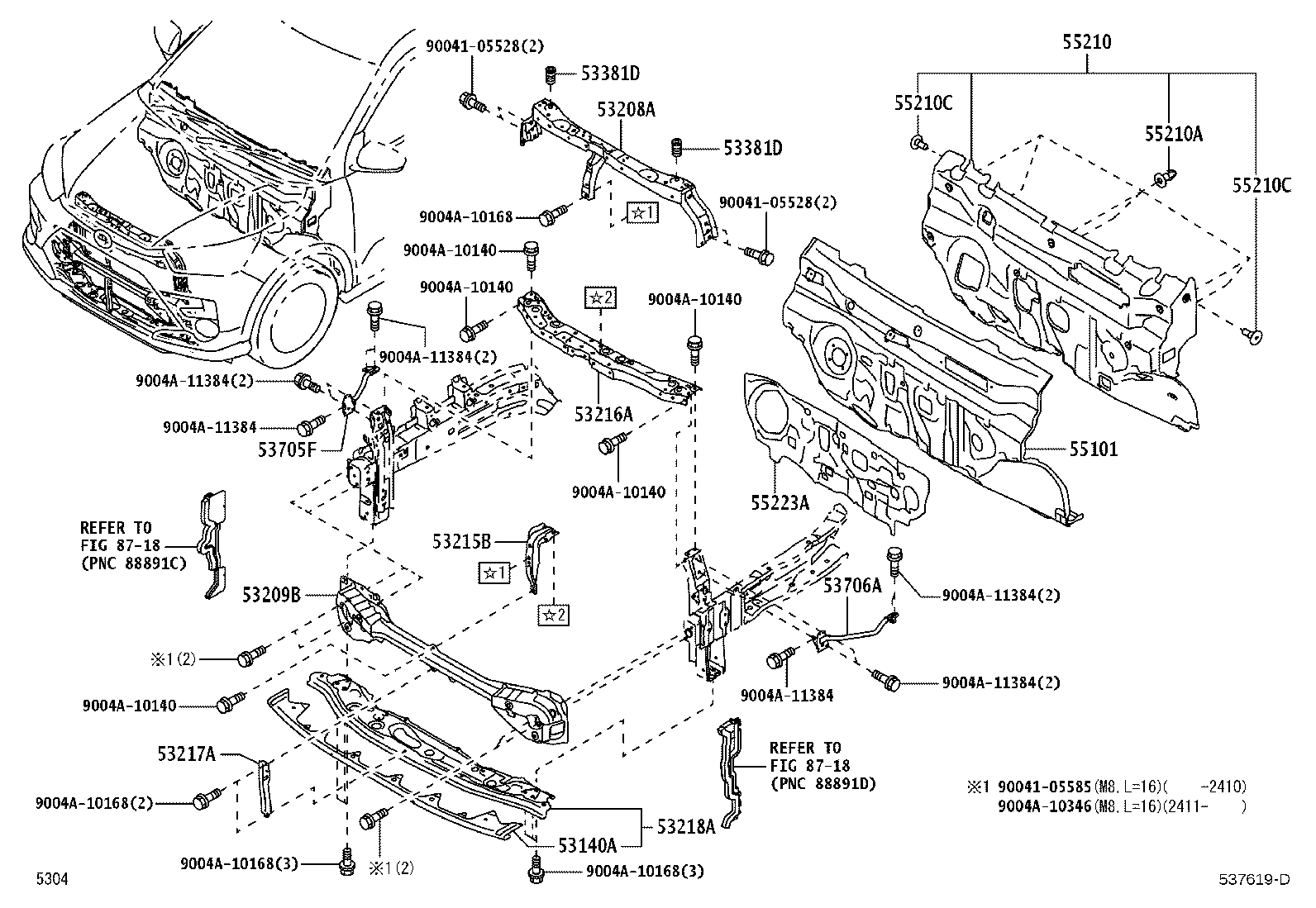 Toyota 53702-BZ751 APRON SUB-ASSY, FRONT FENDER, LH