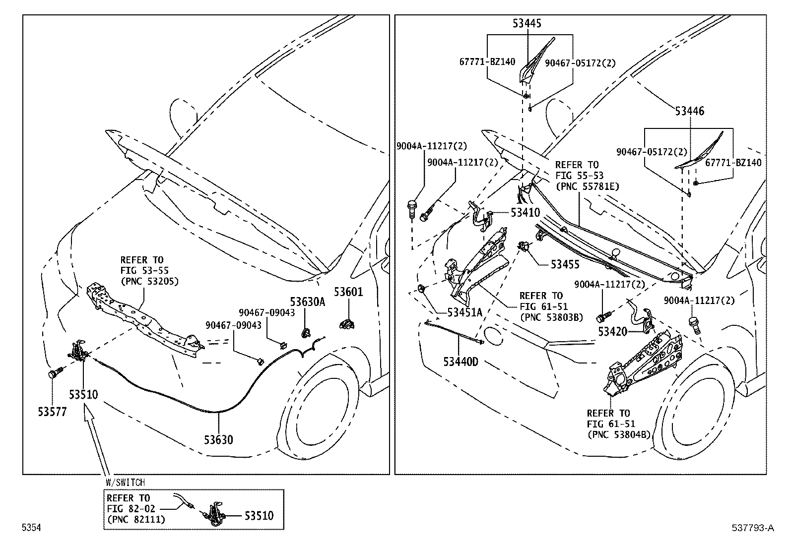 Toyota 53630-BZ360 CABLE ASSY, HOOD LOCK CONTROL
