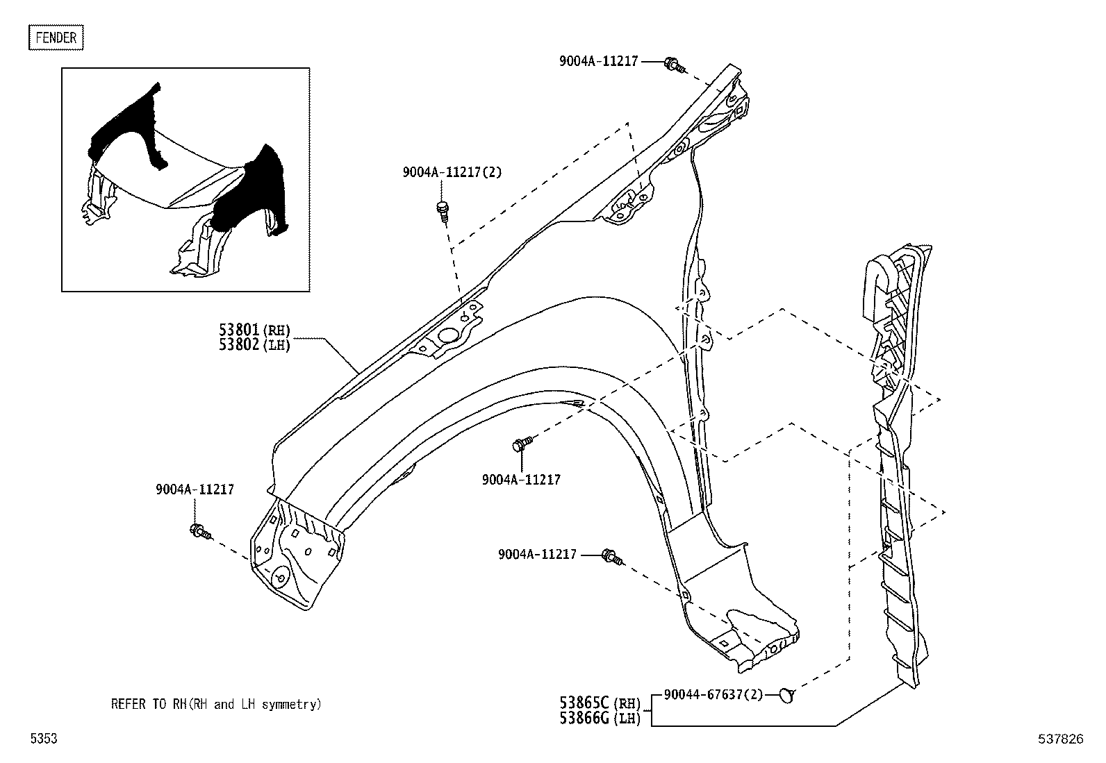 53812-BZ760 FENDER SUB-ASSY, FRONT LH product image