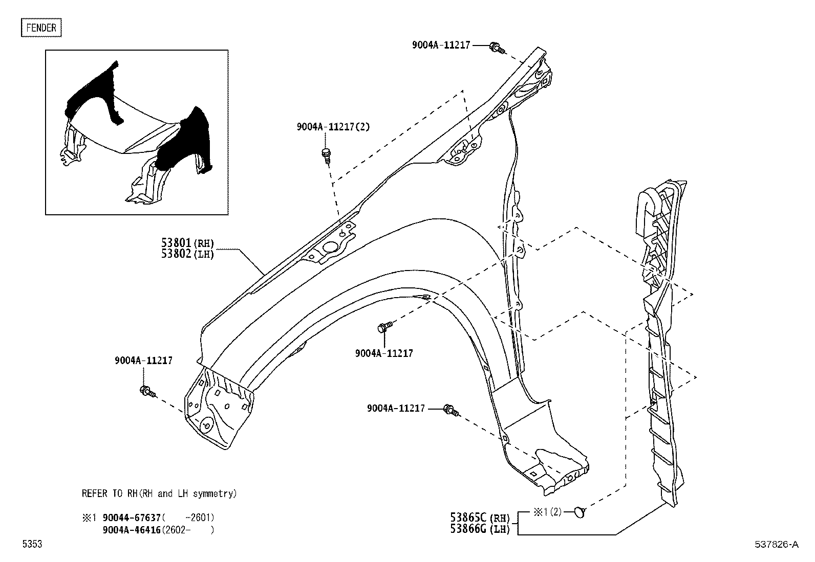 53812-BZ760 FENDER SUB-ASSY, FRONT LH product image