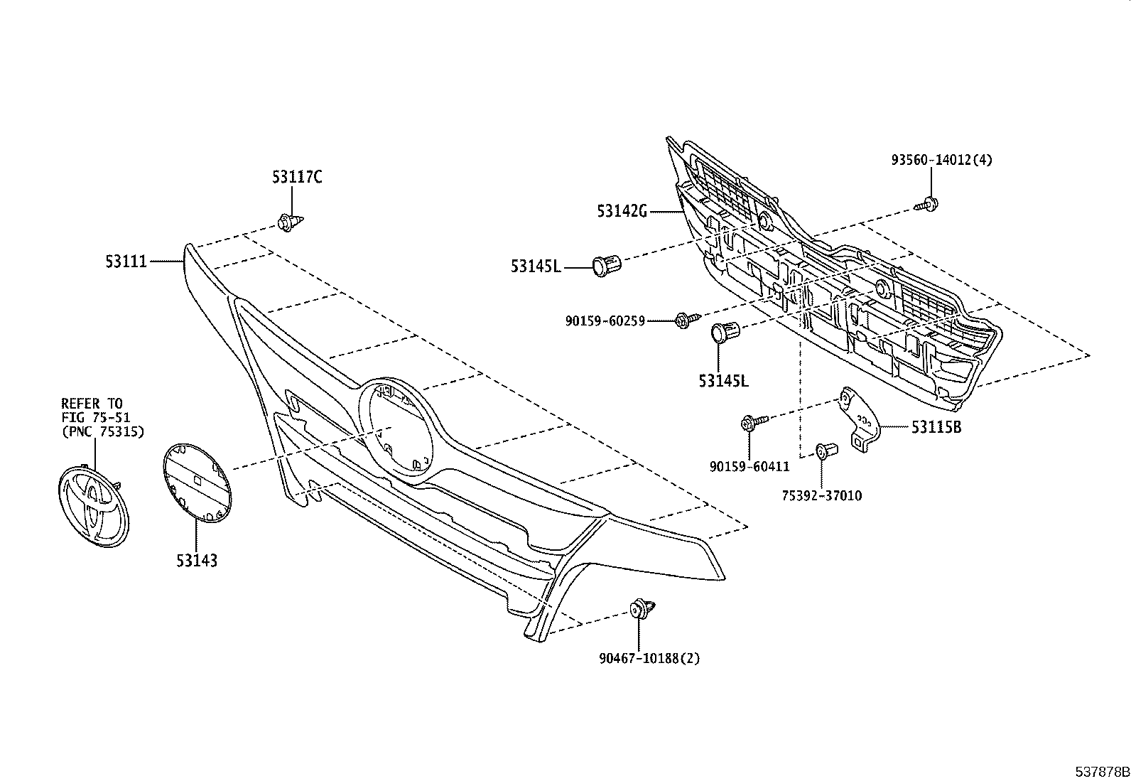53115-37100 BRACKET, RADIATOR GRILLE product image