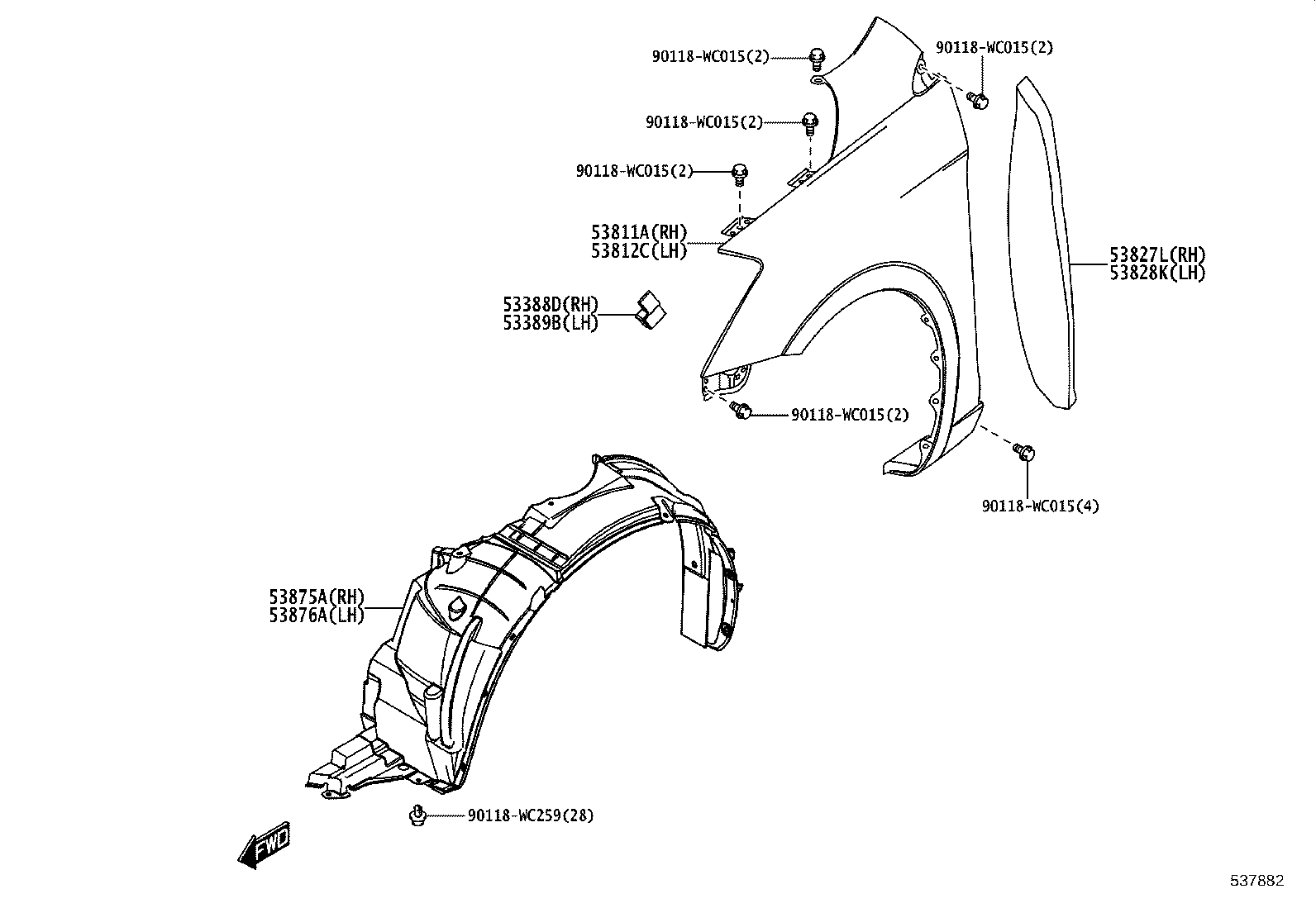 53828-WC004 PROTECTOR, FRONT FENDER SIDE PANEL, LH product image
