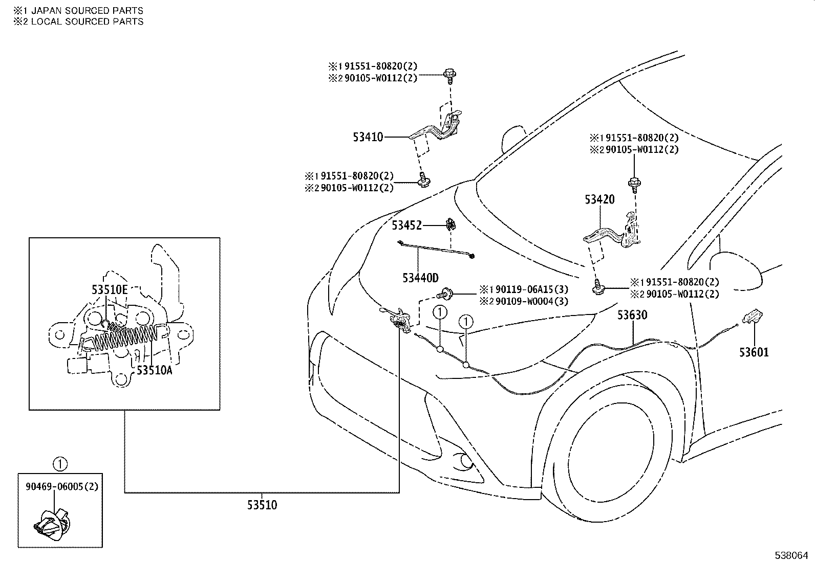 53452-K0010 HOLDER, HOOD STAY product image