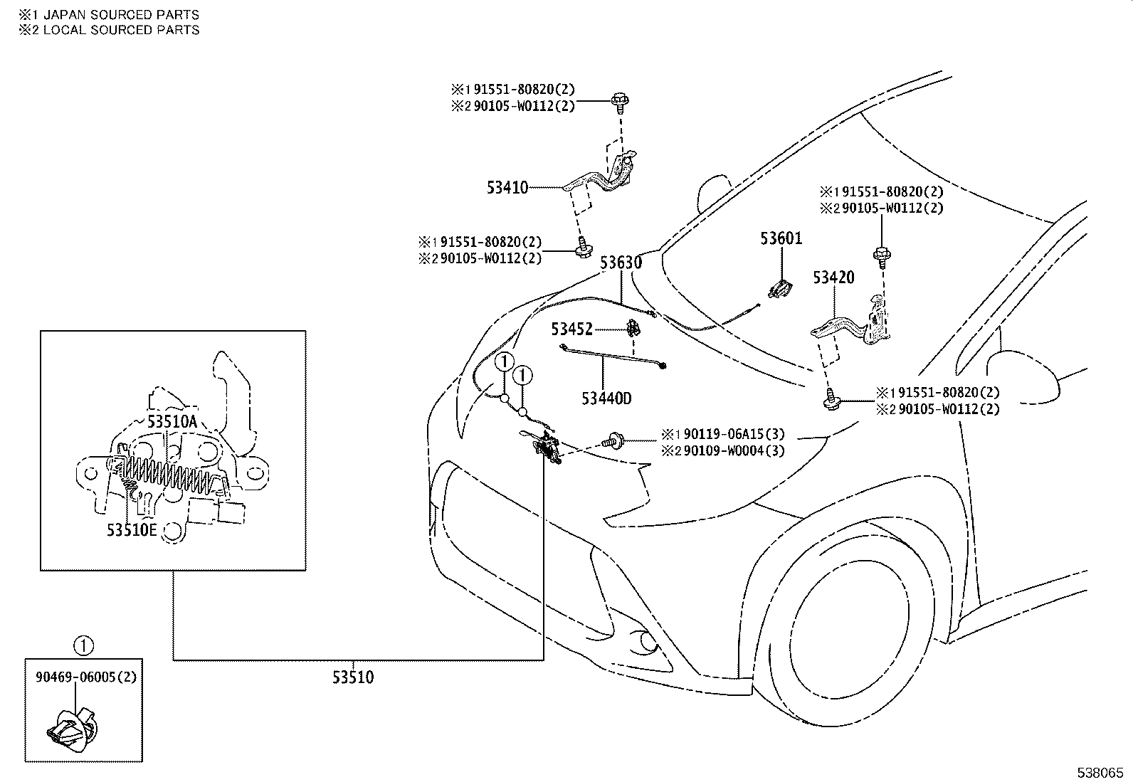 53452-K0010 HOLDER, HOOD STAY product image
