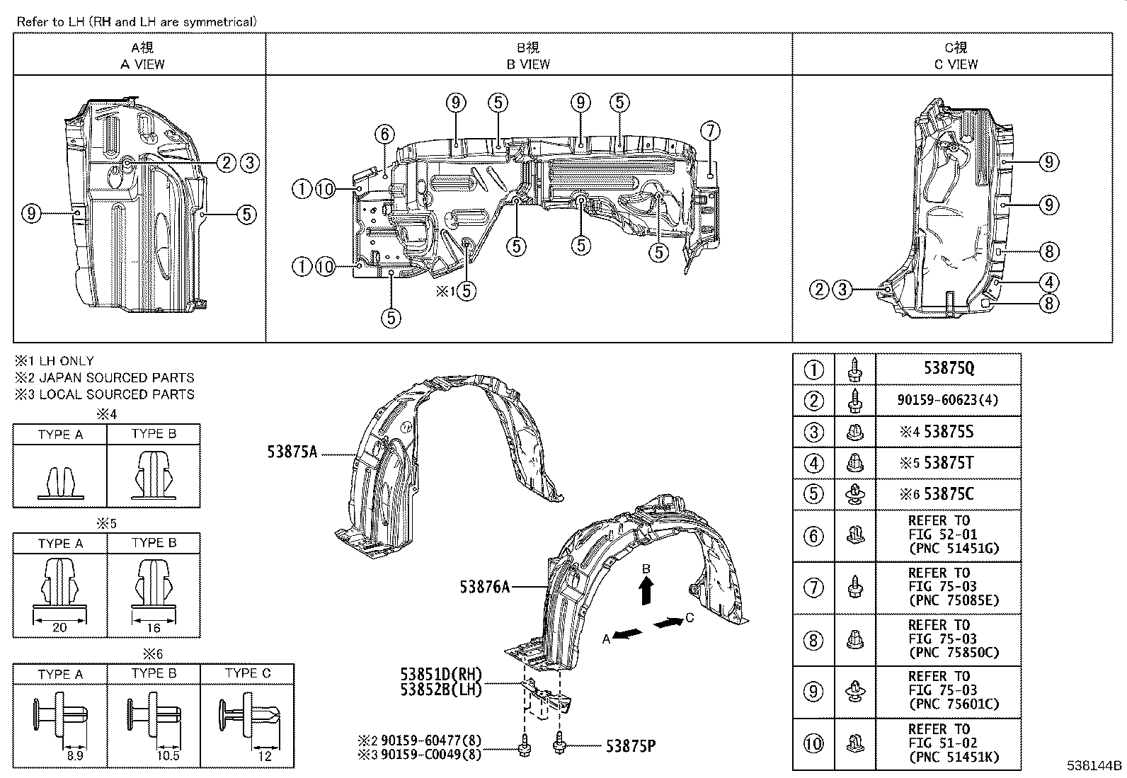 53801-0A040 FENDER SUB-ASSY, FRONT RH product image