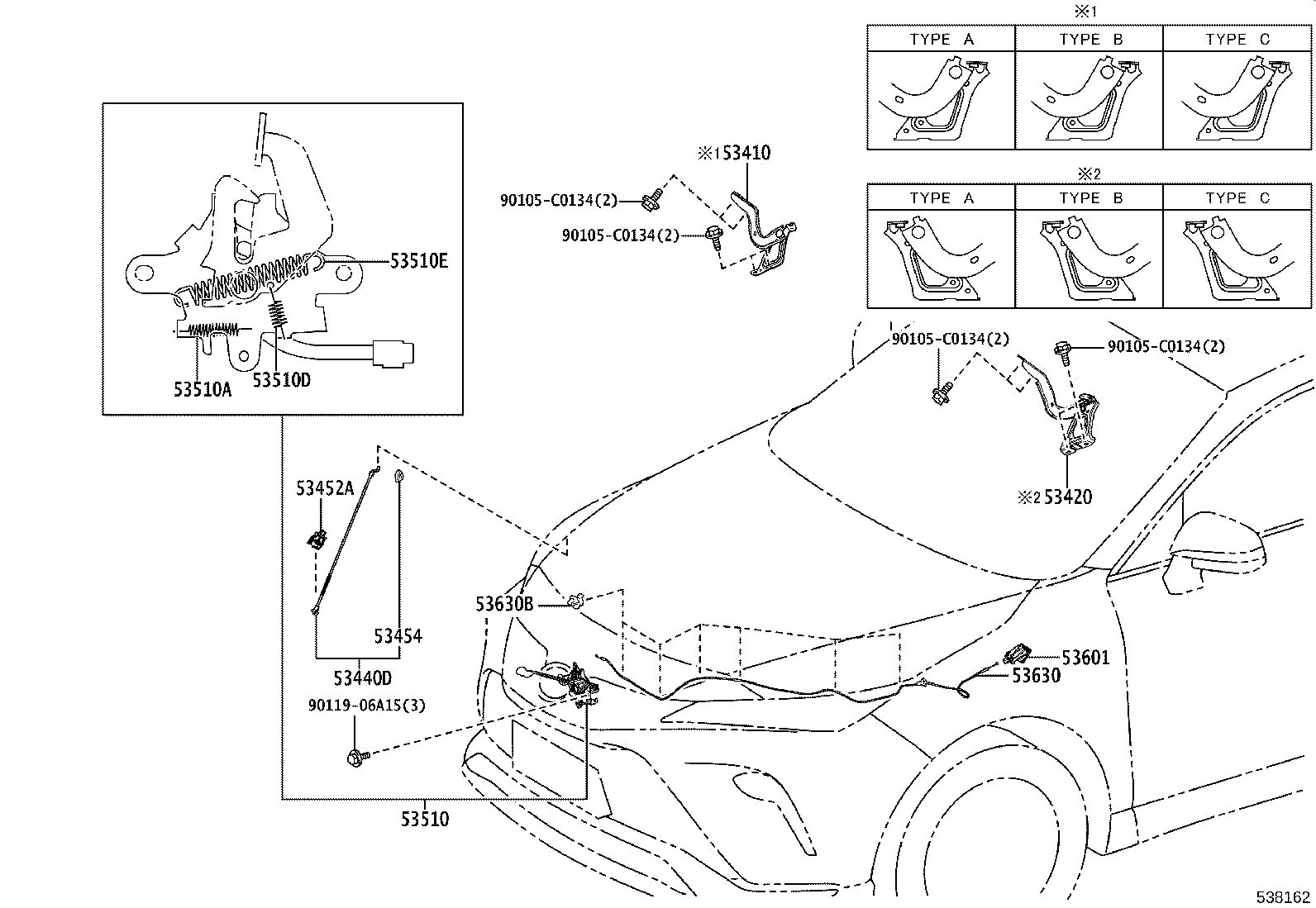 53452-0R040 HOLDER, HOOD STAY product image