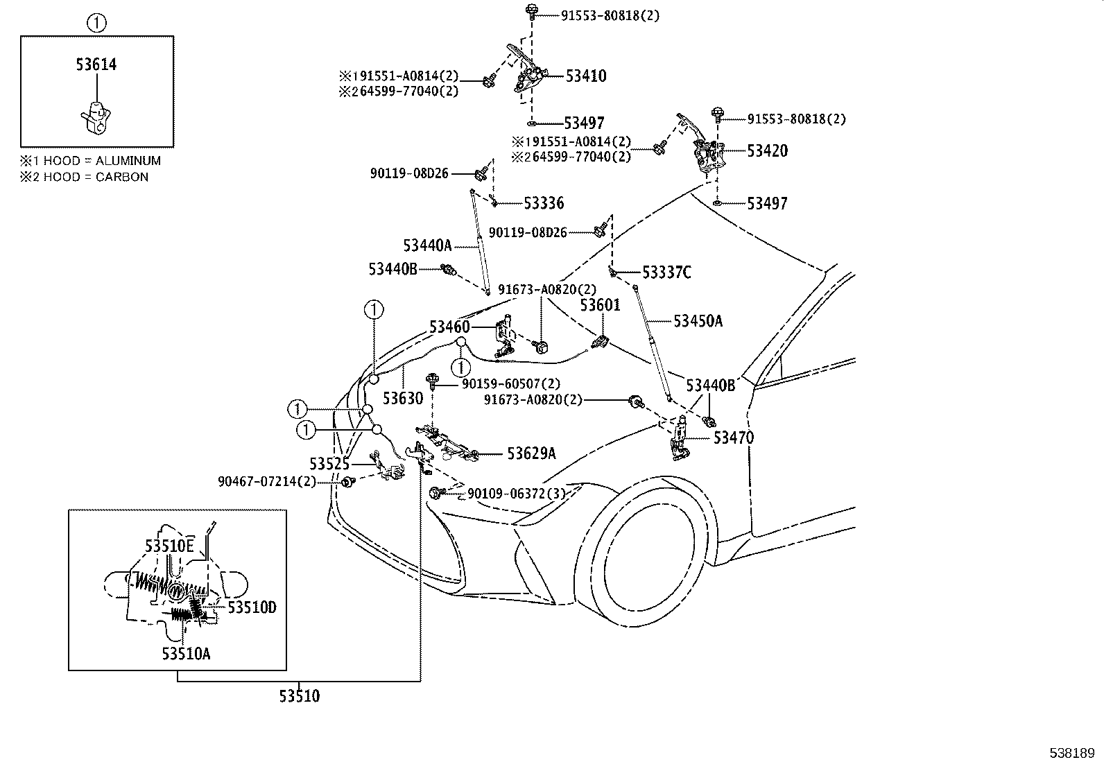 53630-53100 CABLE ASSY, HOOD LOCK CONTROL product image