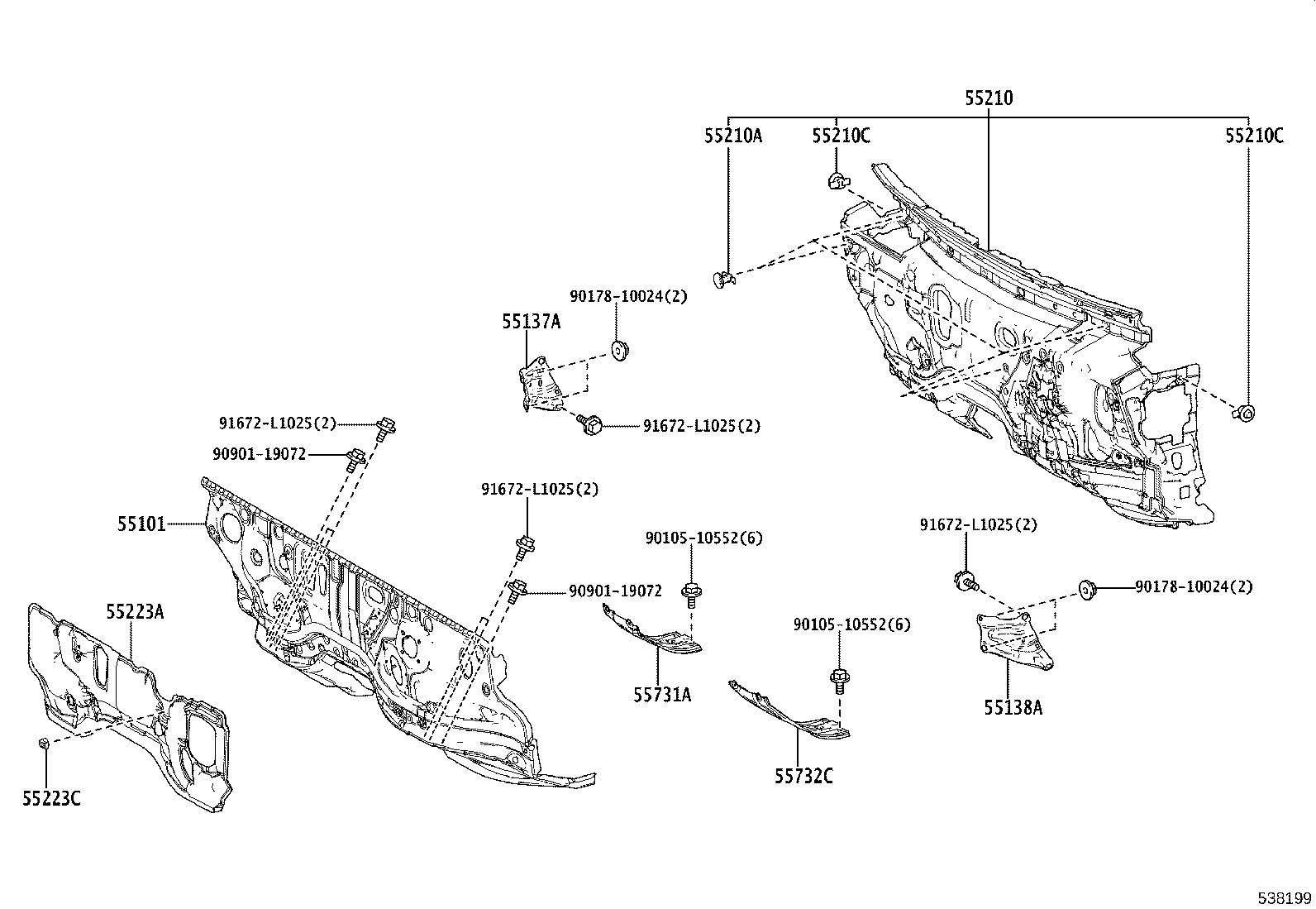 53702-42180 APRON SUB-ASSY, FRONT FENDER, LH product image