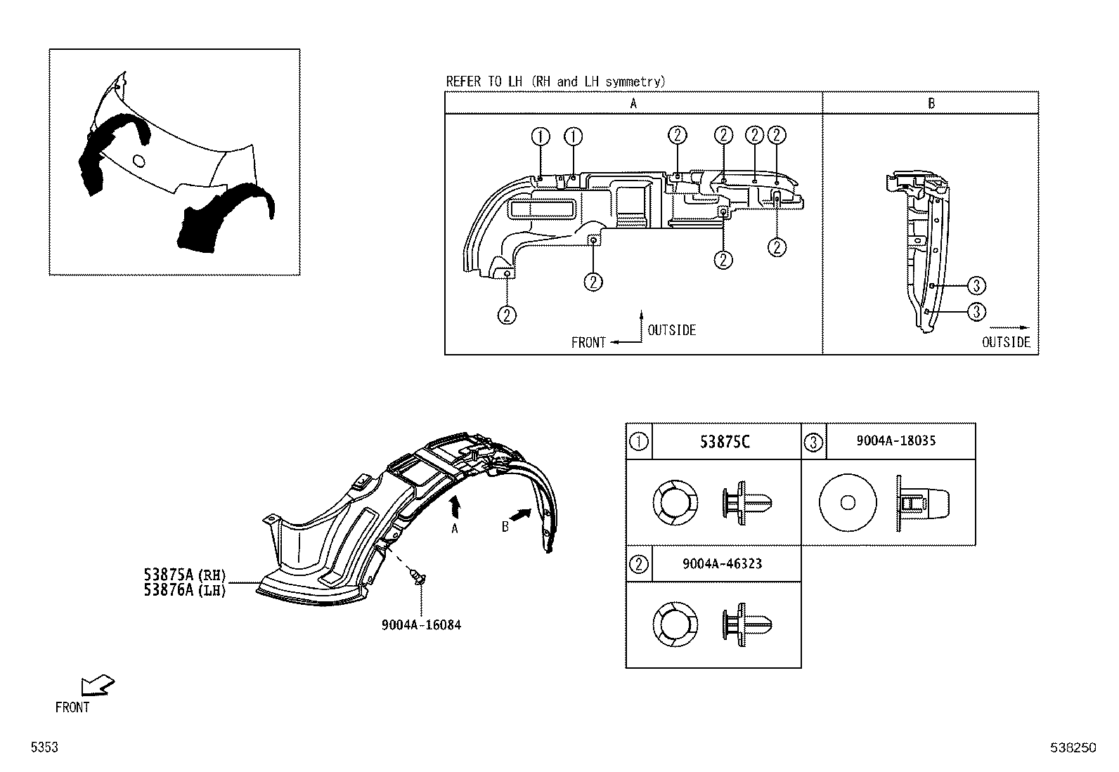 53811-BZ172 FENDER SUB-ASSY, FRONT RH product image