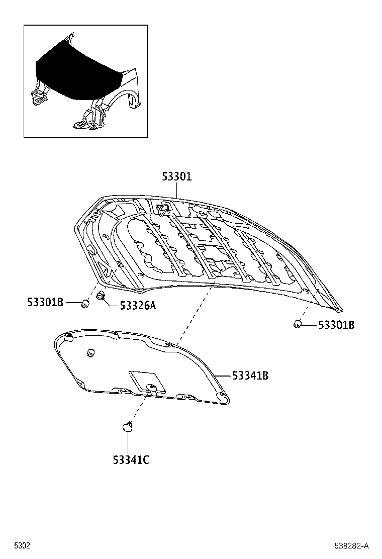 53805-BZ120 LINER, FRONT FENDER, RH product image