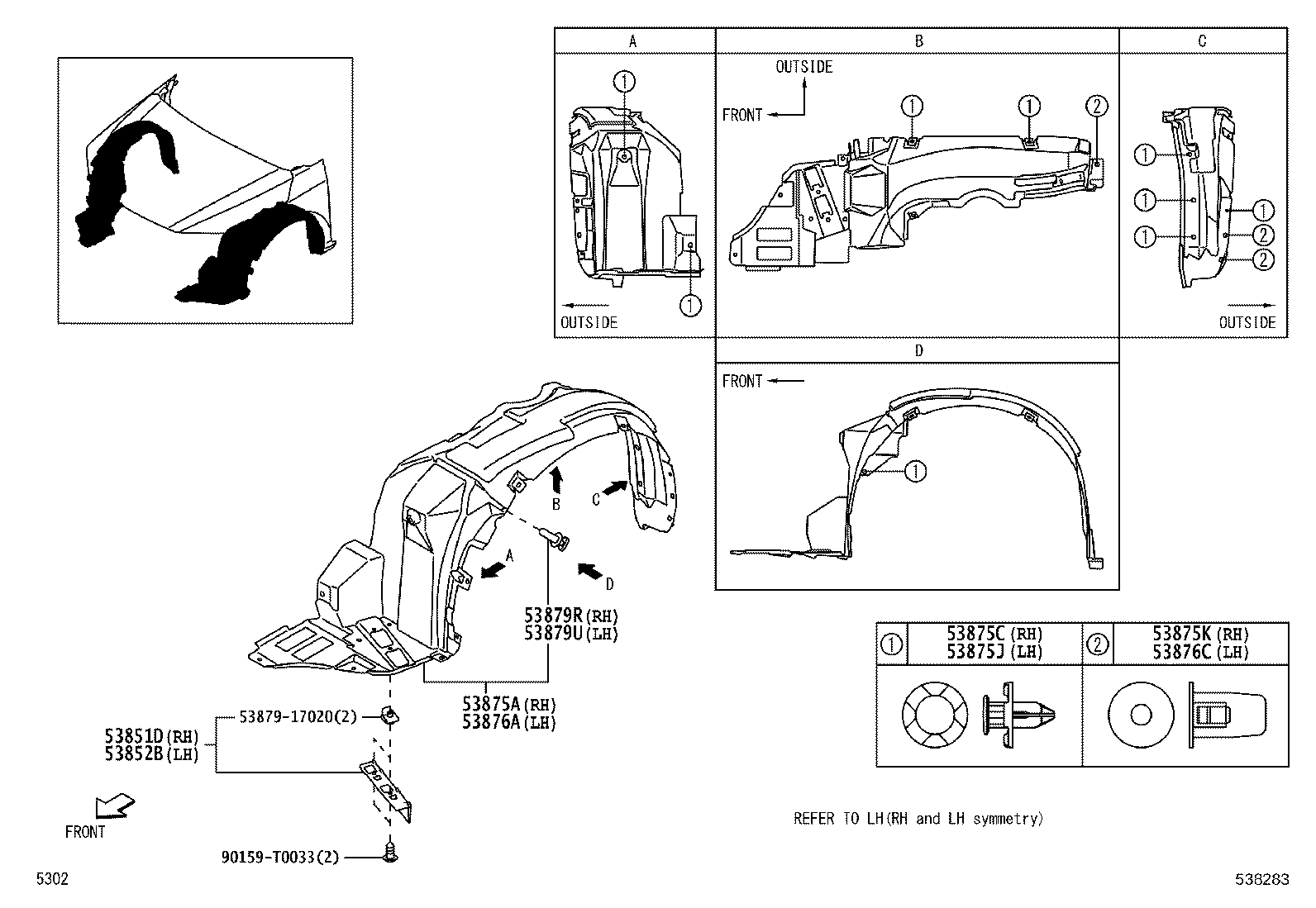 53805-BZ120 LINER, FRONT FENDER, RH product image