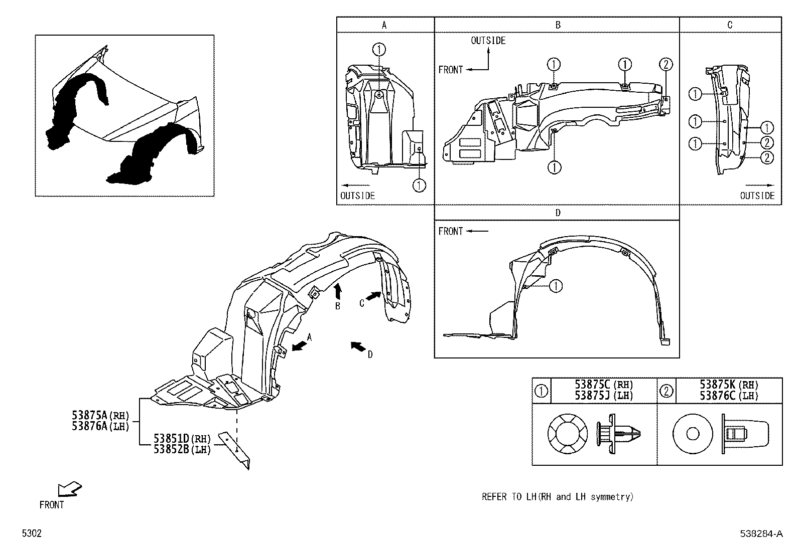 53805-BZ120 LINER, FRONT FENDER, RH product image