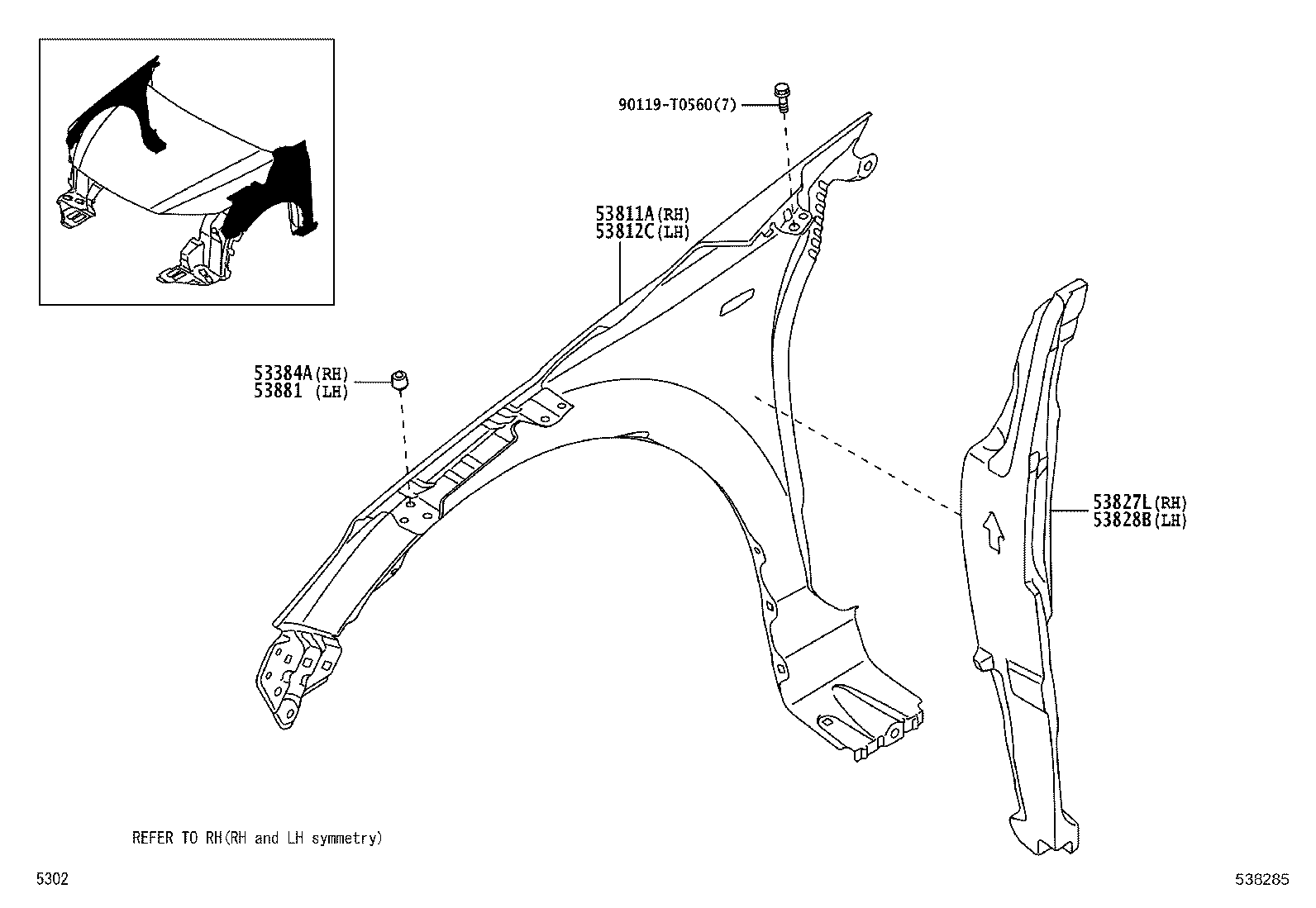 53805-BZ120 LINER, FRONT FENDER, RH product image