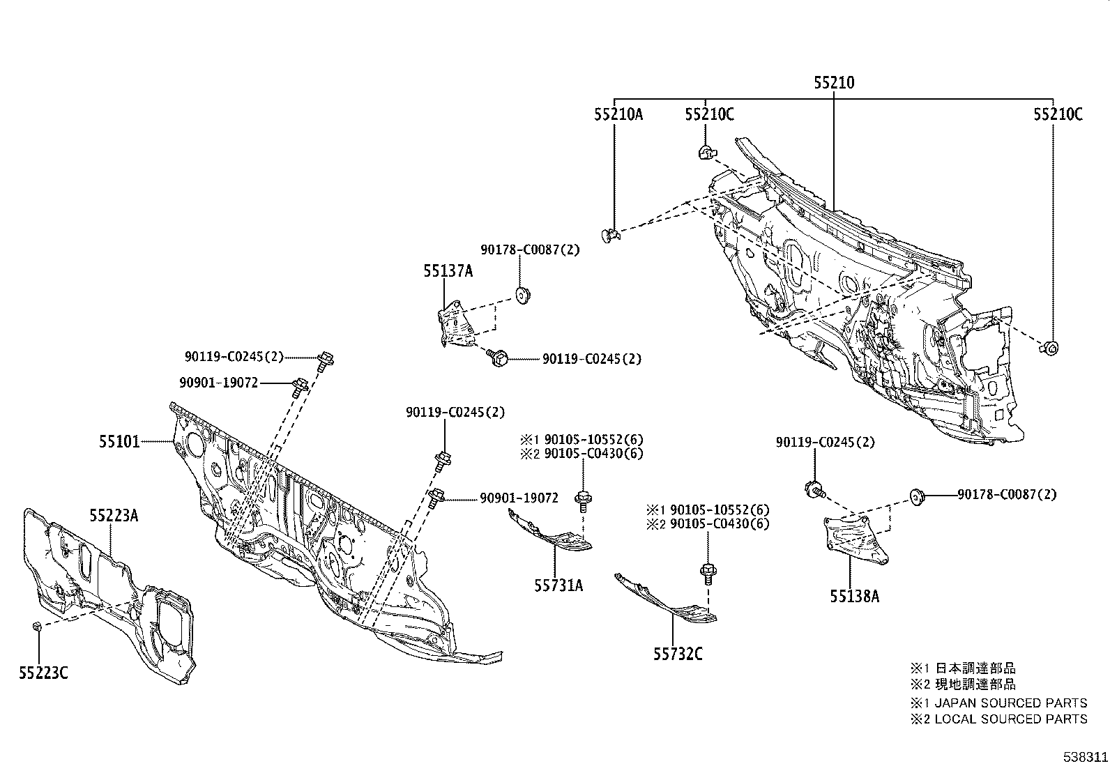 53702-0R110 APRON SUB-ASSY, FRONT FENDER, LH product image