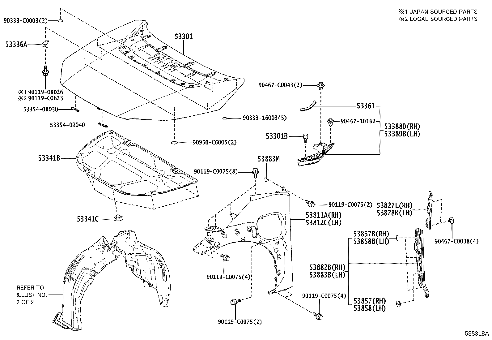 53361-0R090 WEATHERSTRIP, HOOD product image