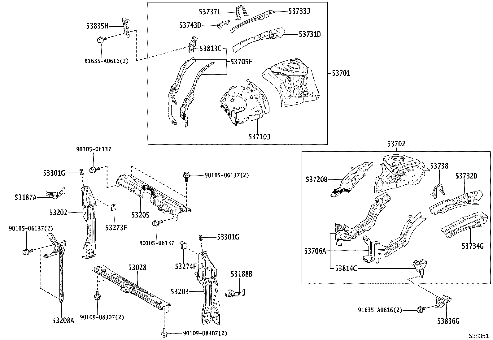 53702-16140 APRON SUB-ASSY, FRONT FENDER, LH product image