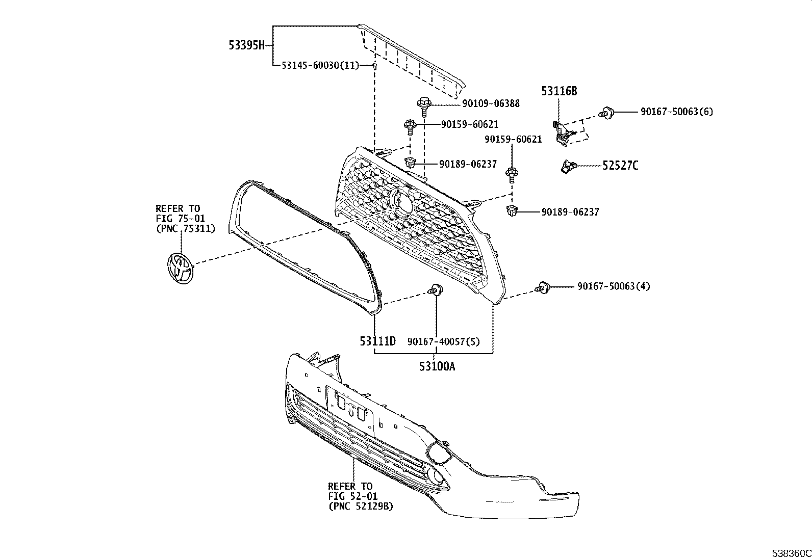53395-16020 SEAL, HOOD TO RADIATOR GRILLE product image