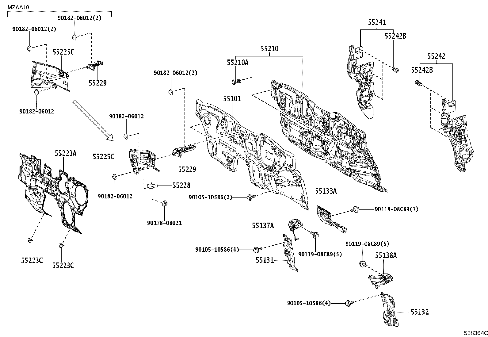 51025-76010 BRACKET SUB-ASSY, FRAME NO.3 CROSS MEMBER, RH product image
