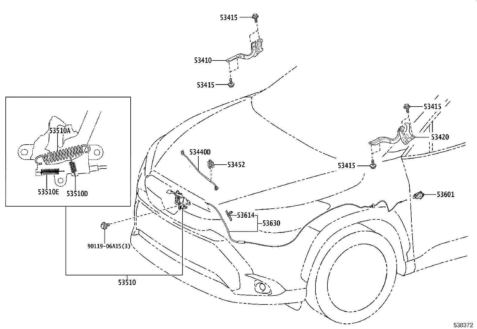53614-76010 CLAMP, HOOD LOCK CONTROL CABLE product image