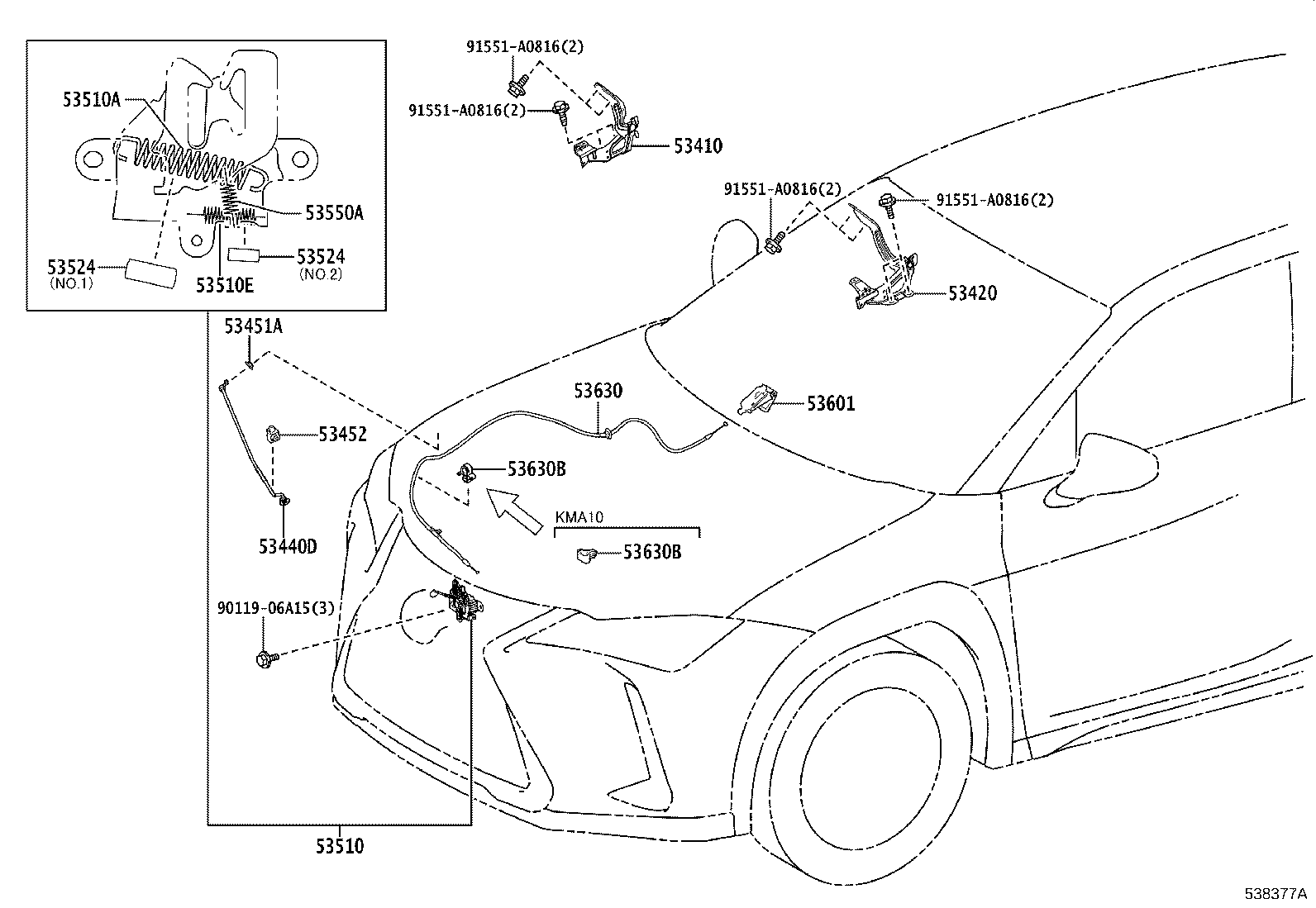 53440-76021 SUPPORT ASSY, HOOD product image