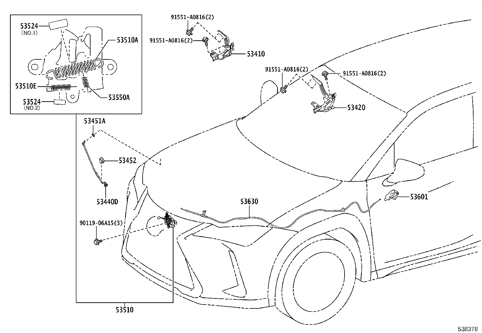 53440-76021 SUPPORT ASSY, HOOD product image