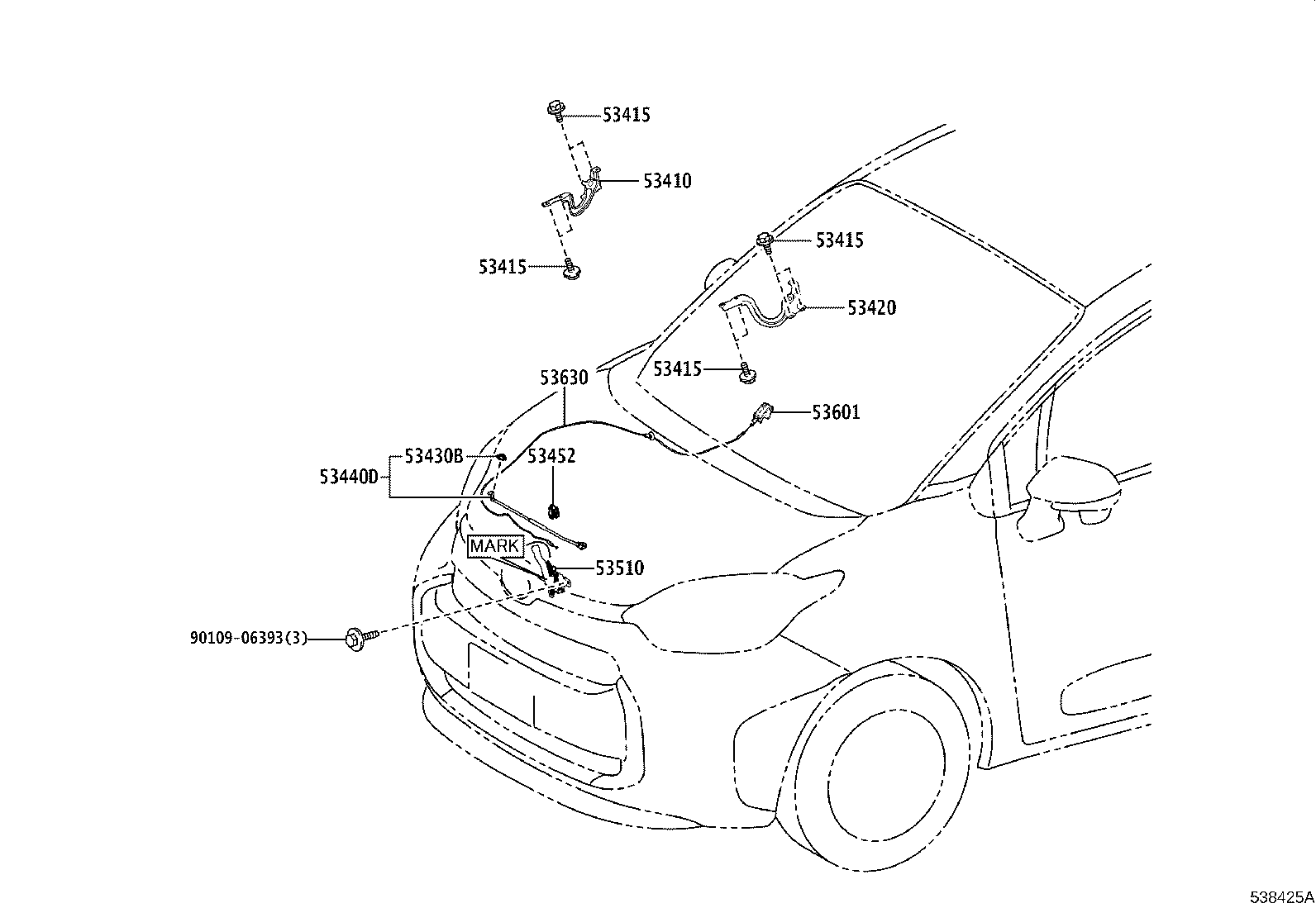 53630-52270 CABLE ASSY, HOOD LOCK CONTROL product image