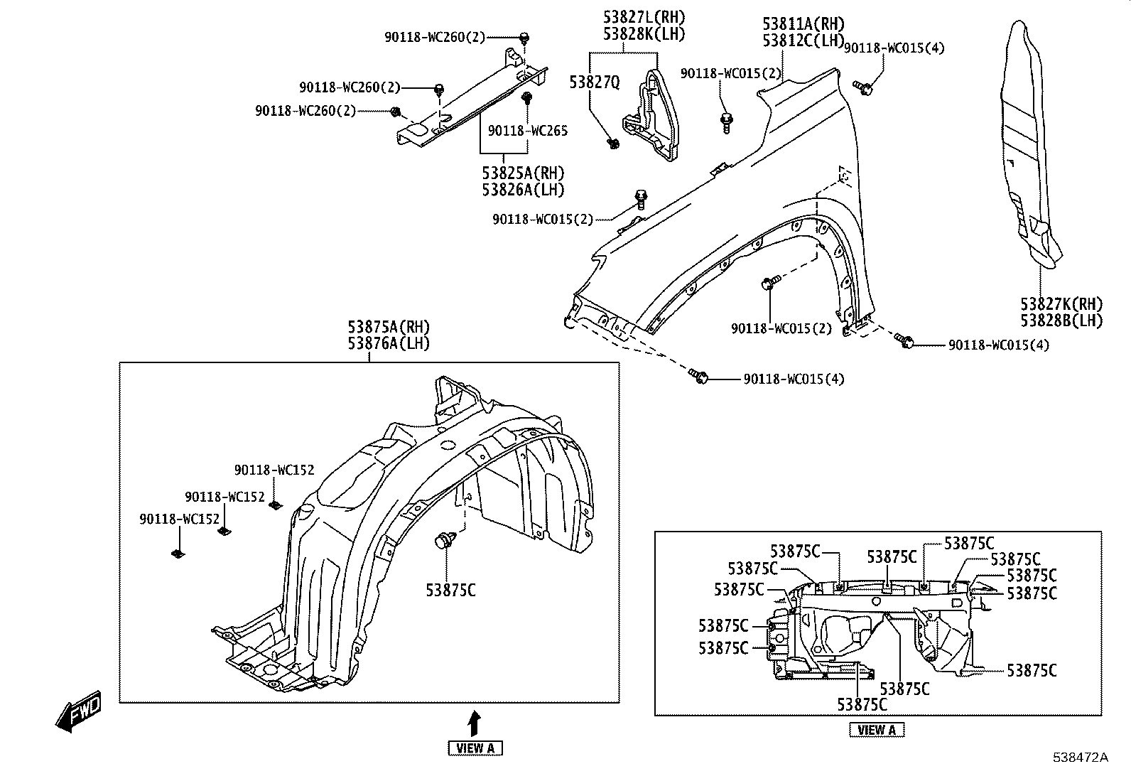 53828-WC008 PROTECTOR, FRONT FENDER SIDE PANEL, RH product image