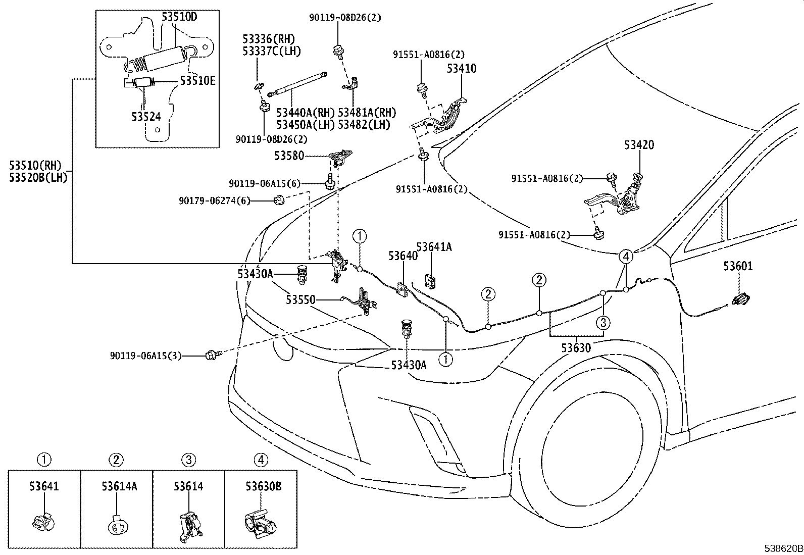 Toyota 64618-48010 CLAMP(FOR HOOD LOCK CONTROL CABLE)