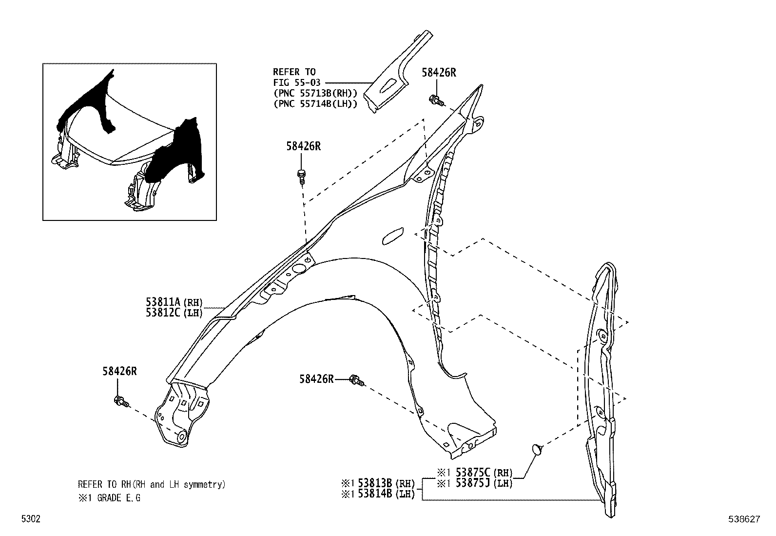 53876-BZ420 LINER, FRONT FENDER, LH product image