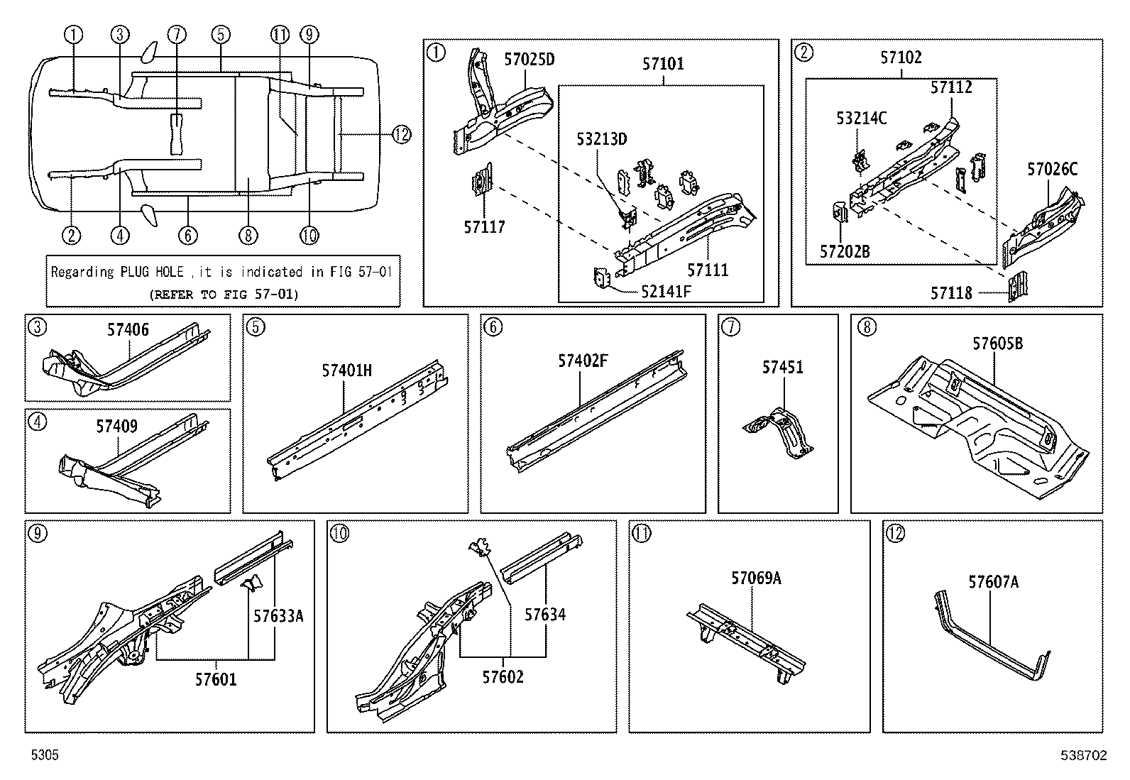 57601-BZ640 MEMBER SUB-ASSY, REAR FLOOR SIDE, RH product image