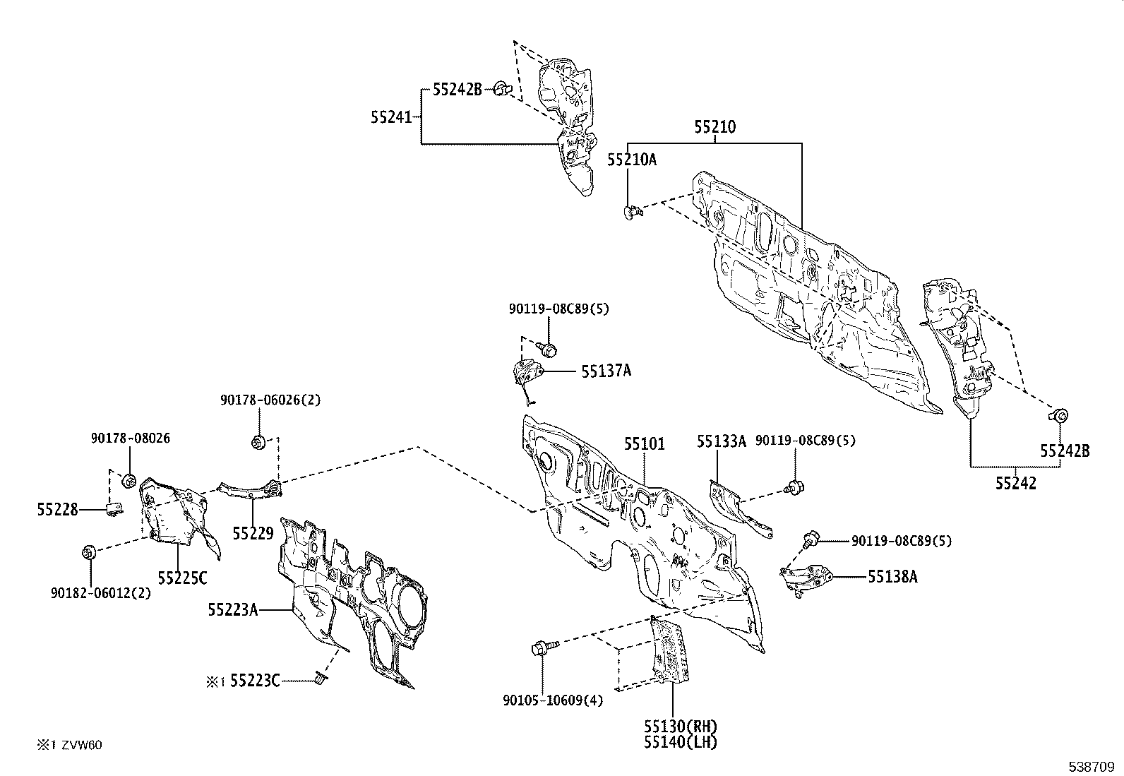 55140-47020 PLATE ASSY,FENDER APRON SET, LH product image