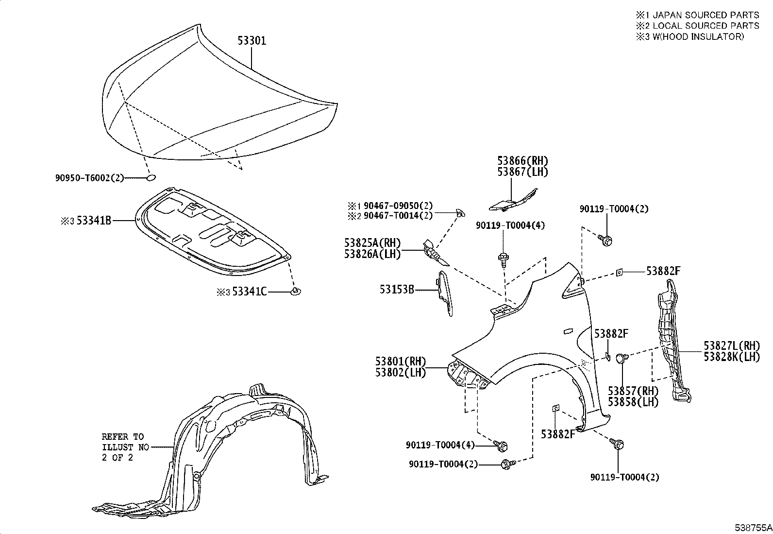 Toyota 53827-0D380 PROTECTOR, FRONT FENDER SIDE PANEL, RH