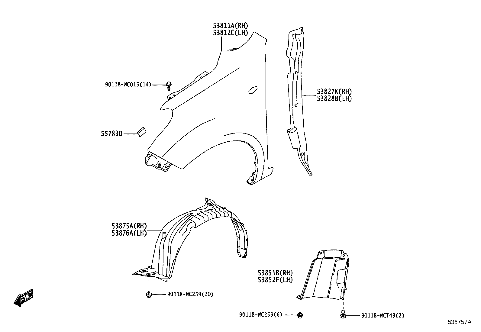 53811-WC013 PANEL, FRONT FENDER, RH product image