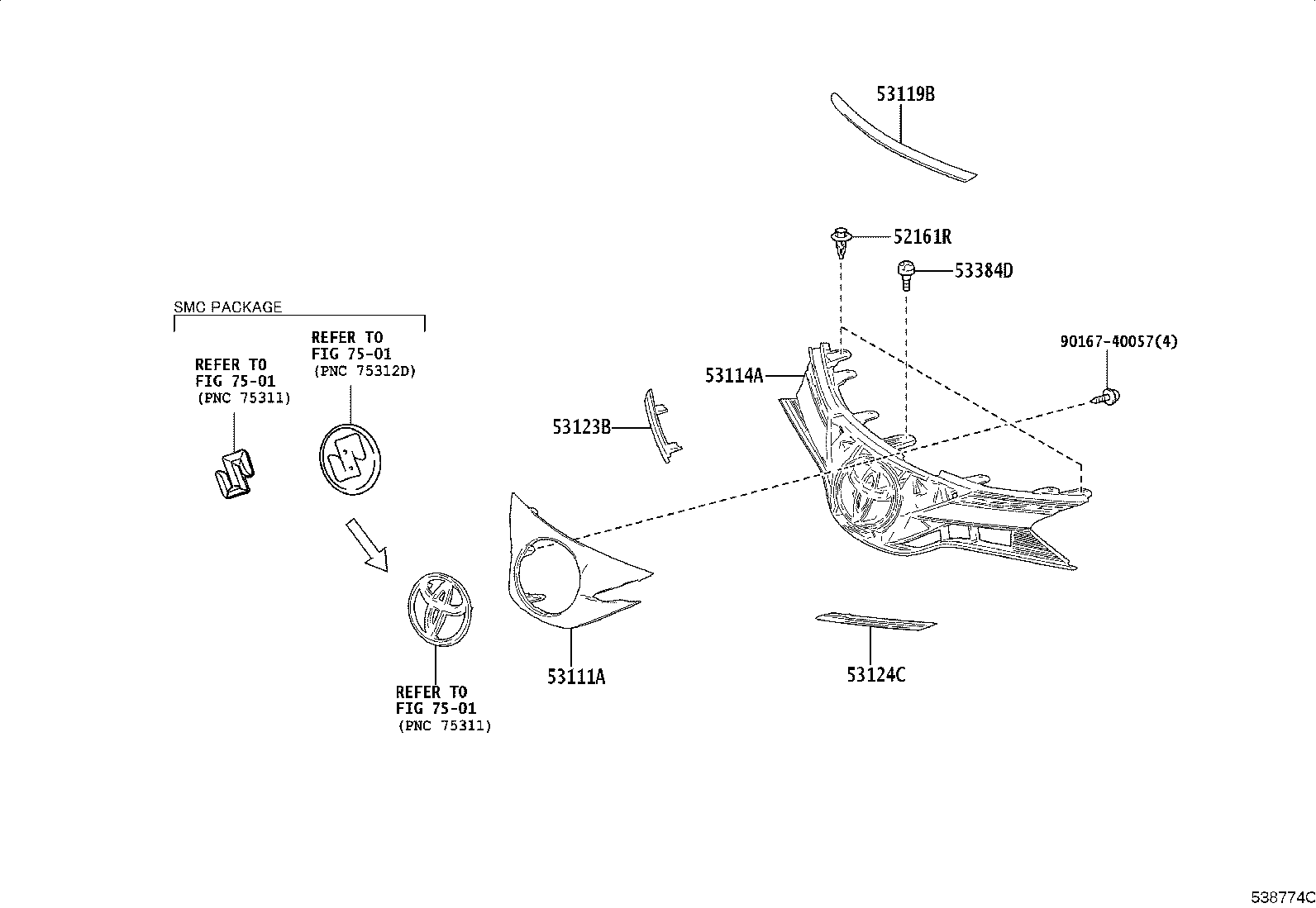 Toyota 53114-YP170 GRILLE, RADIATOR, INNER