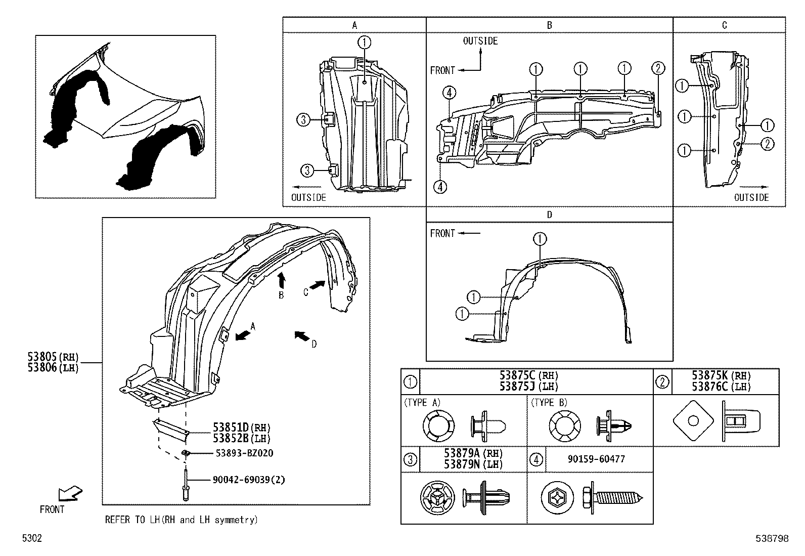 53851-BZ180 PAD, FRONT WHEEL OPENING EXTENSION, RH product image