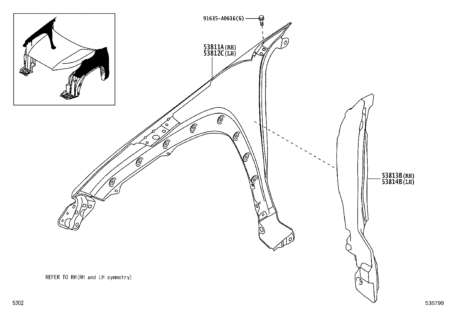 53851-BZ180 PAD, FRONT WHEEL OPENING EXTENSION, RH product image