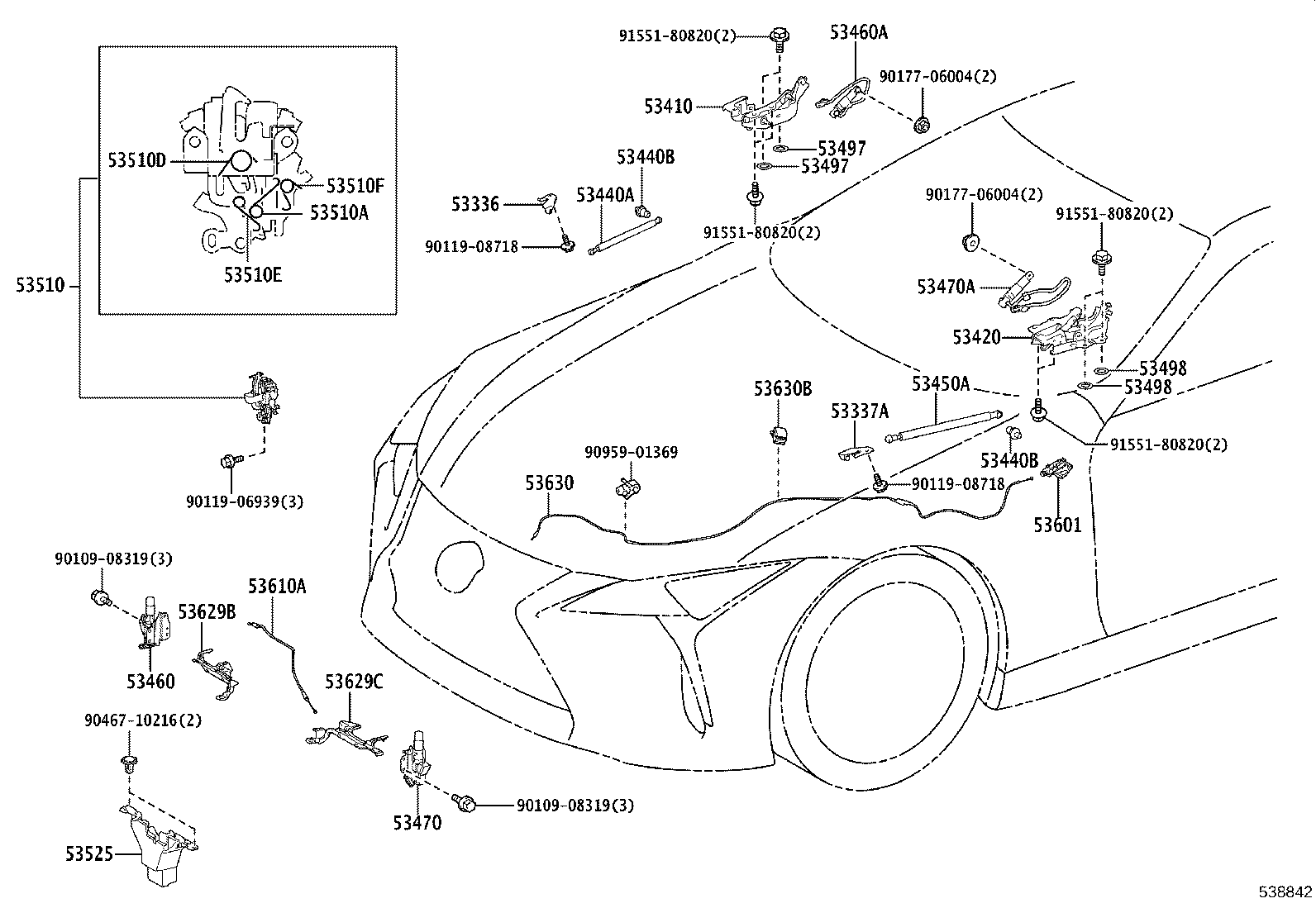 53336-11010 BRACKET, HOOD STAY, RH product image
