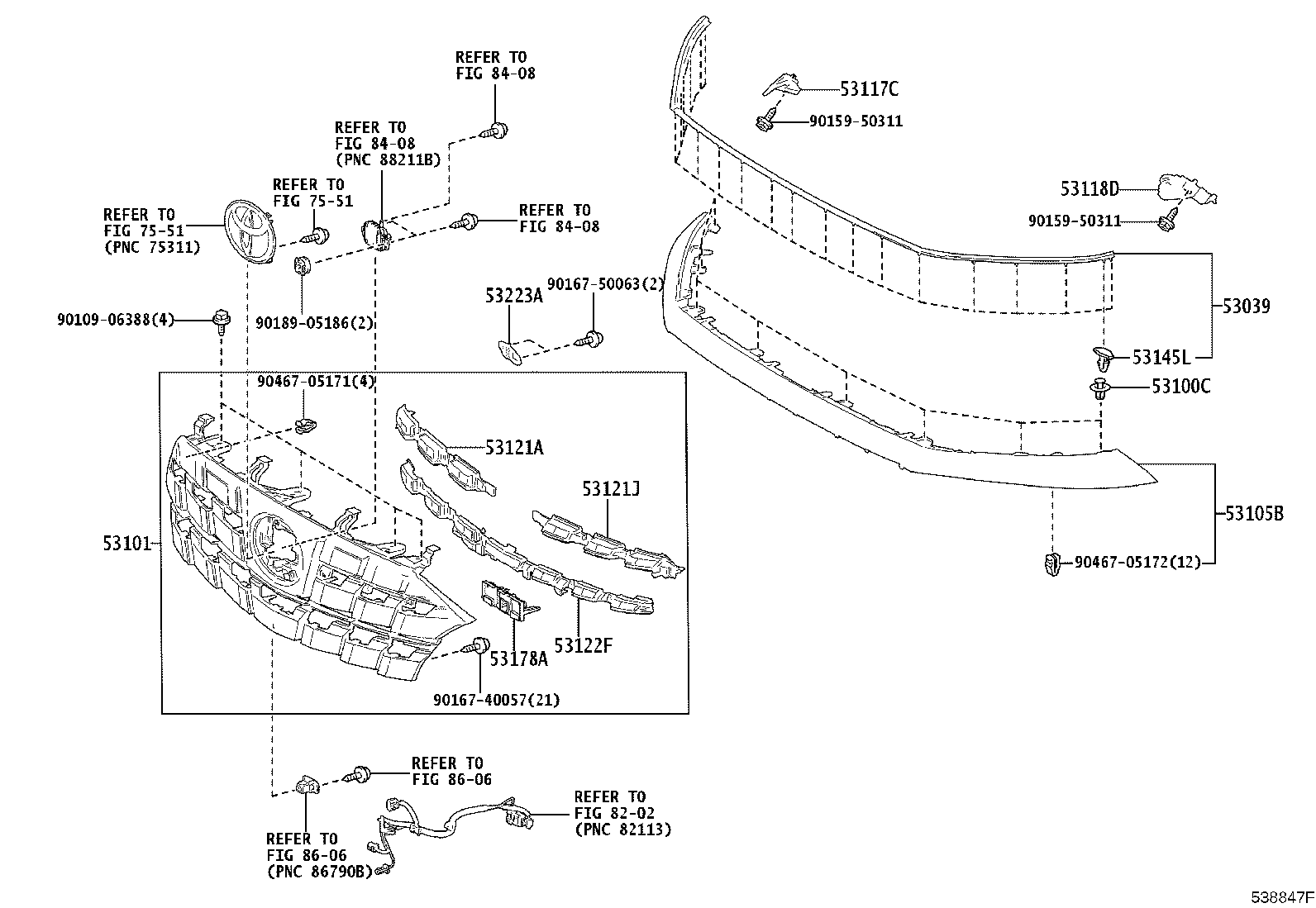 53223-V2010 BRACKET, RADIATOR GRILLE MOUNTING product image