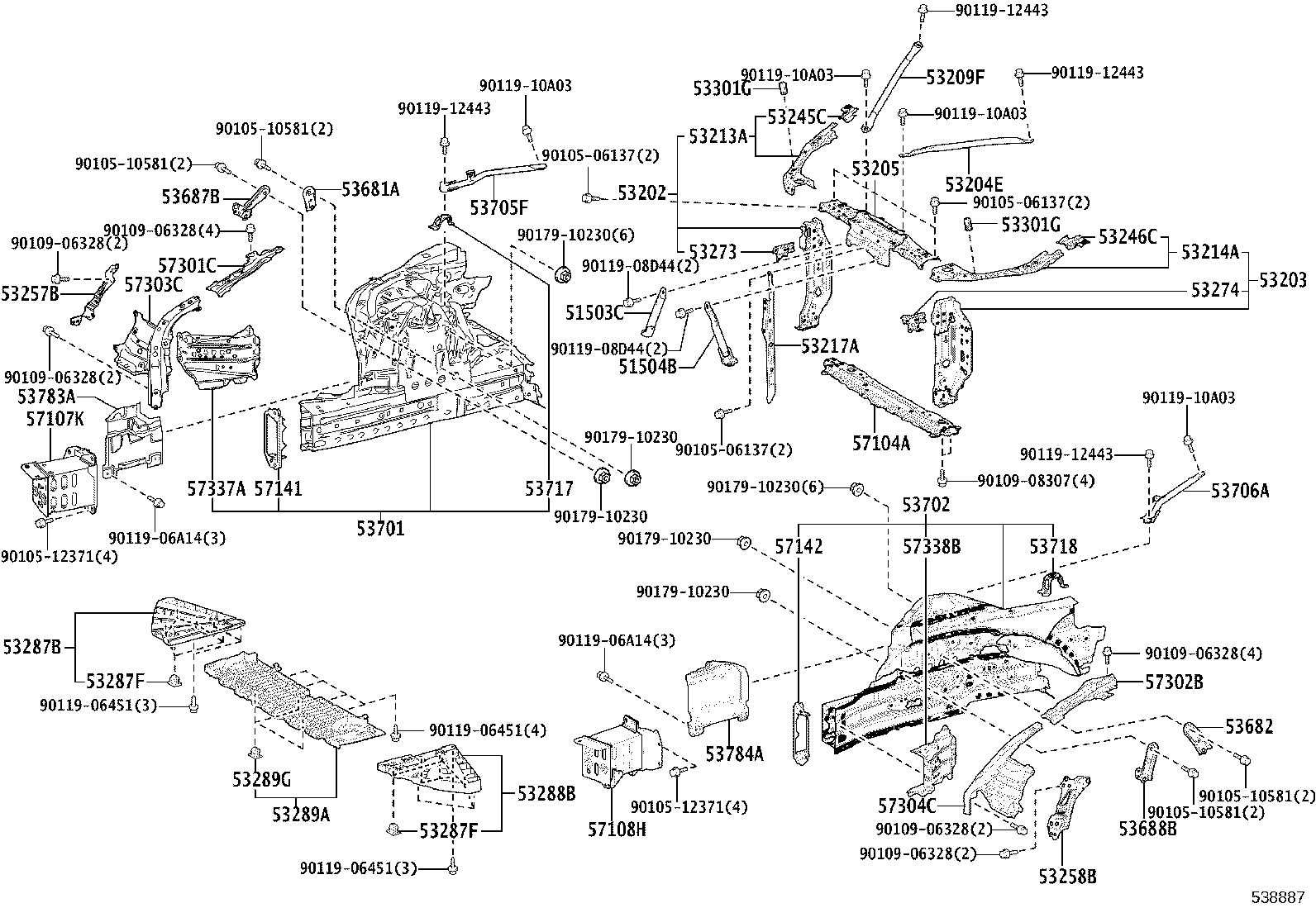 53701-11010 APRON SUB-ASSY, FRONT FENDER, RH product image