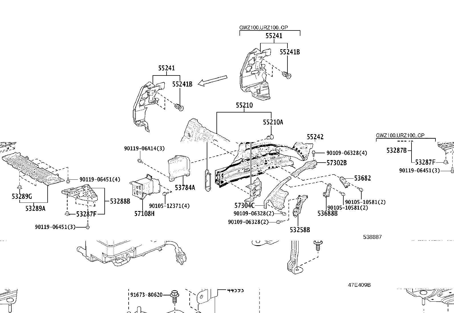 53701-11010 APRON SUB-ASSY, FRONT FENDER, RH product image