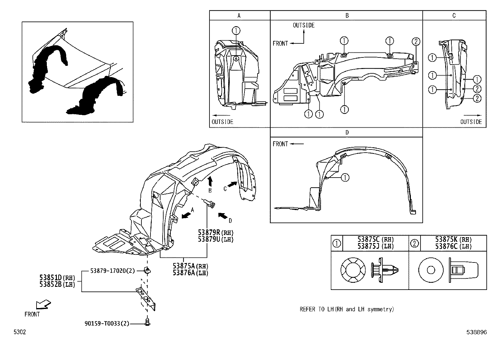 53805-BZ120 LINER, FRONT FENDER, RH product image