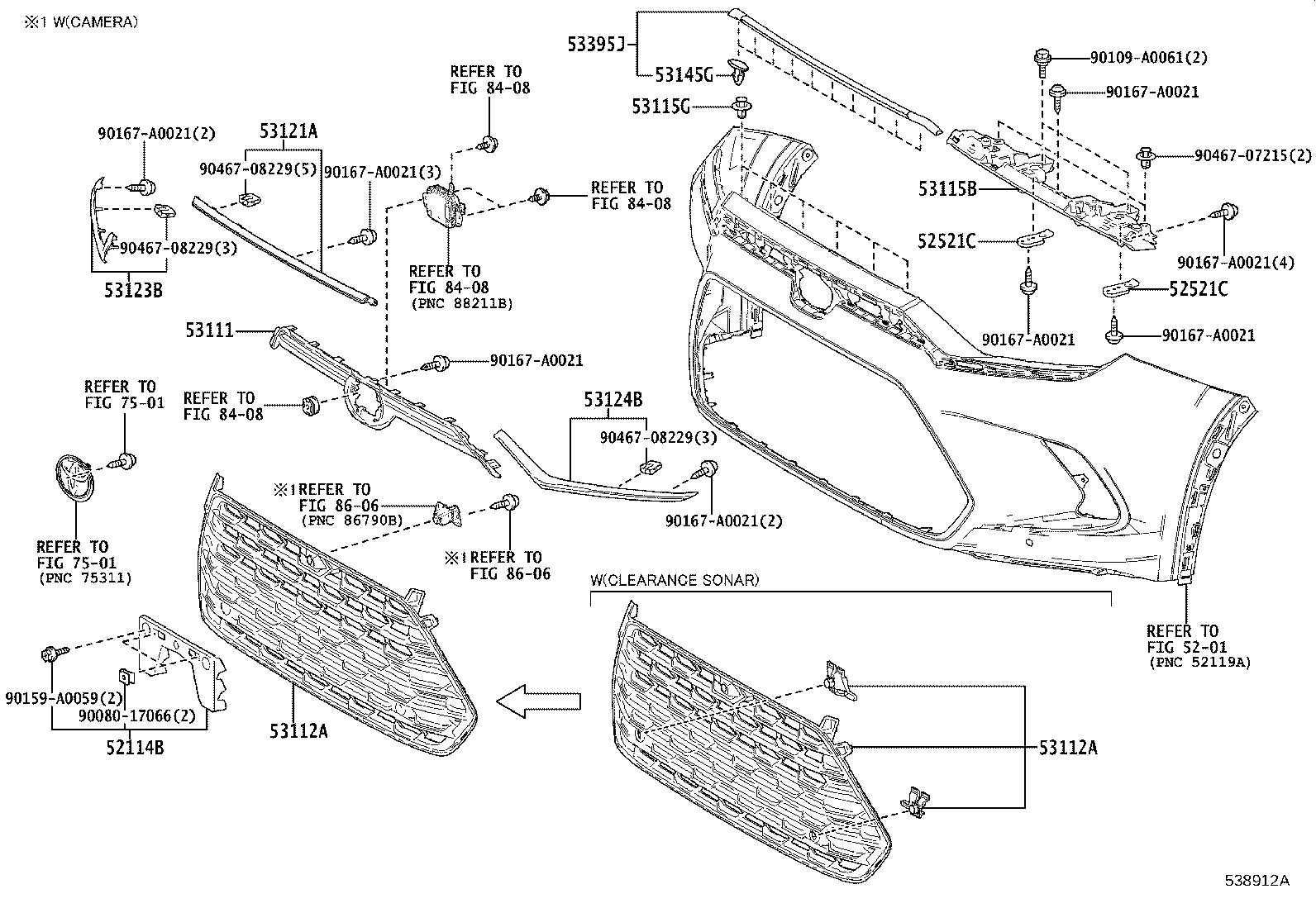 Toyota 52521-0E040 RETAINER, FRONT BUMPER, UPPER