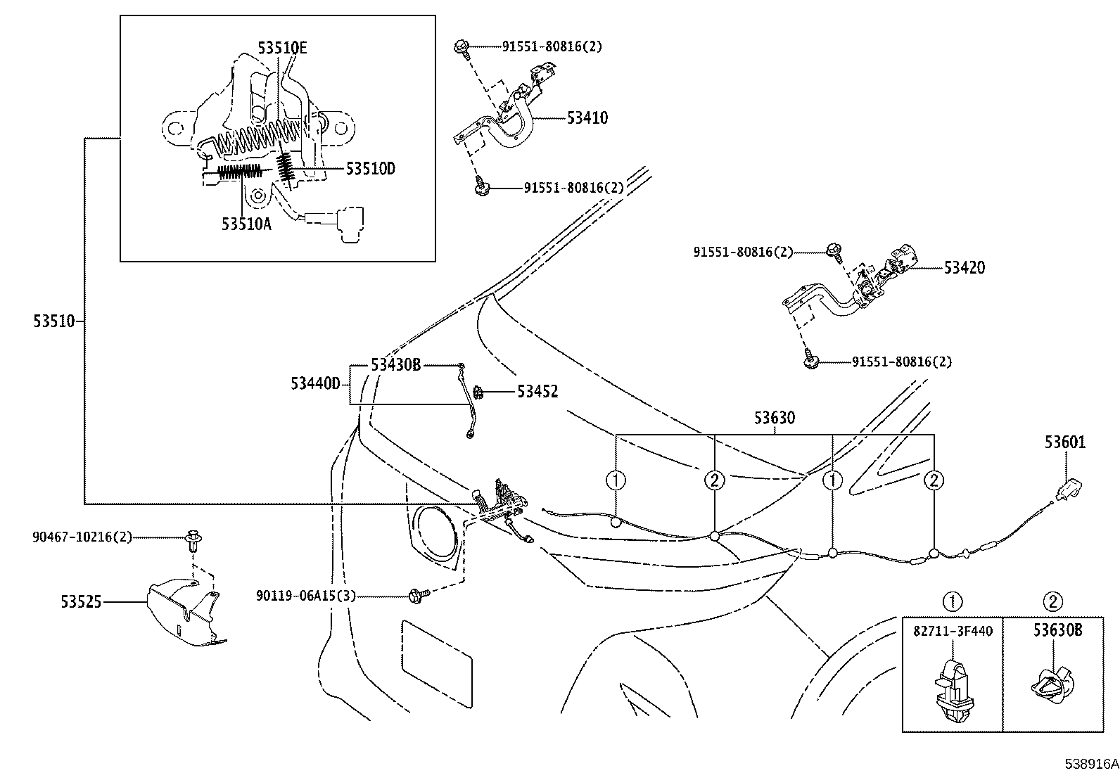 53452-V2010 HOLDER, HOOD STAY product image
