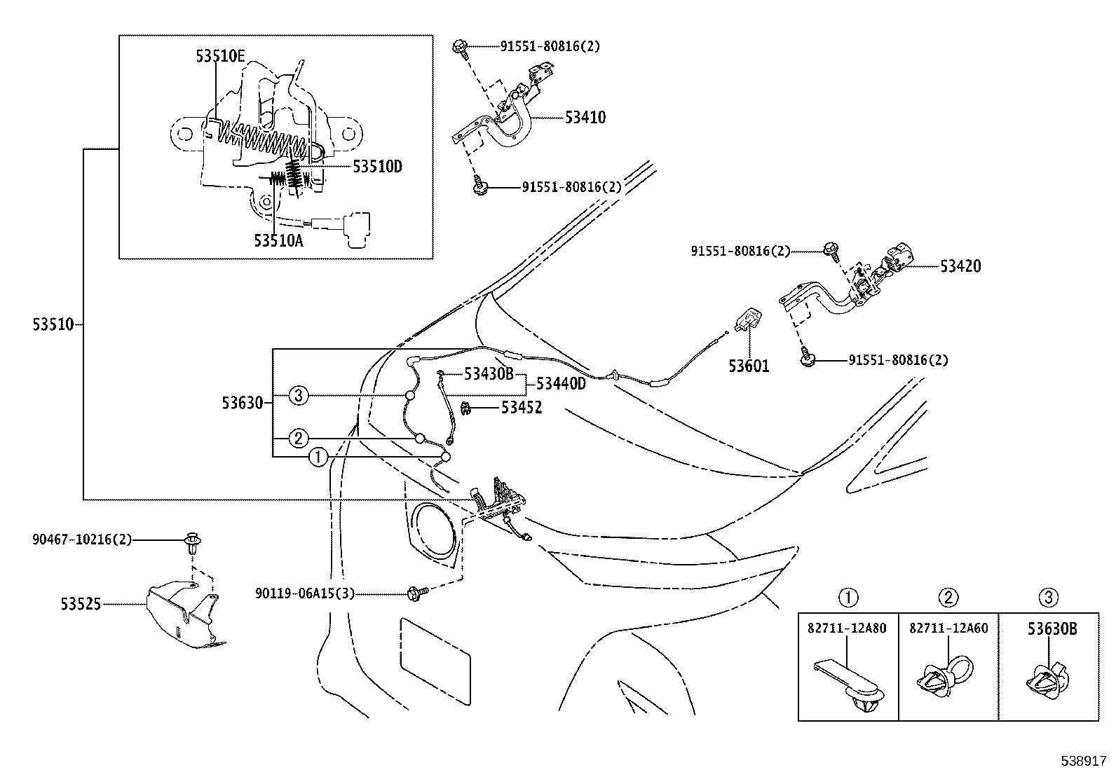53452-V2010 HOLDER, HOOD STAY product image