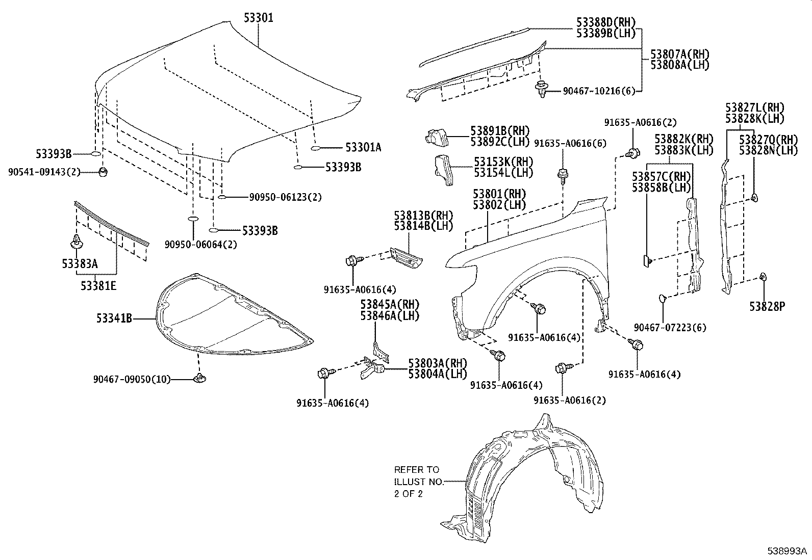 53891-40040 SEAL, FRONT FENDER SPLASH SHIELD, FRONT RH product image