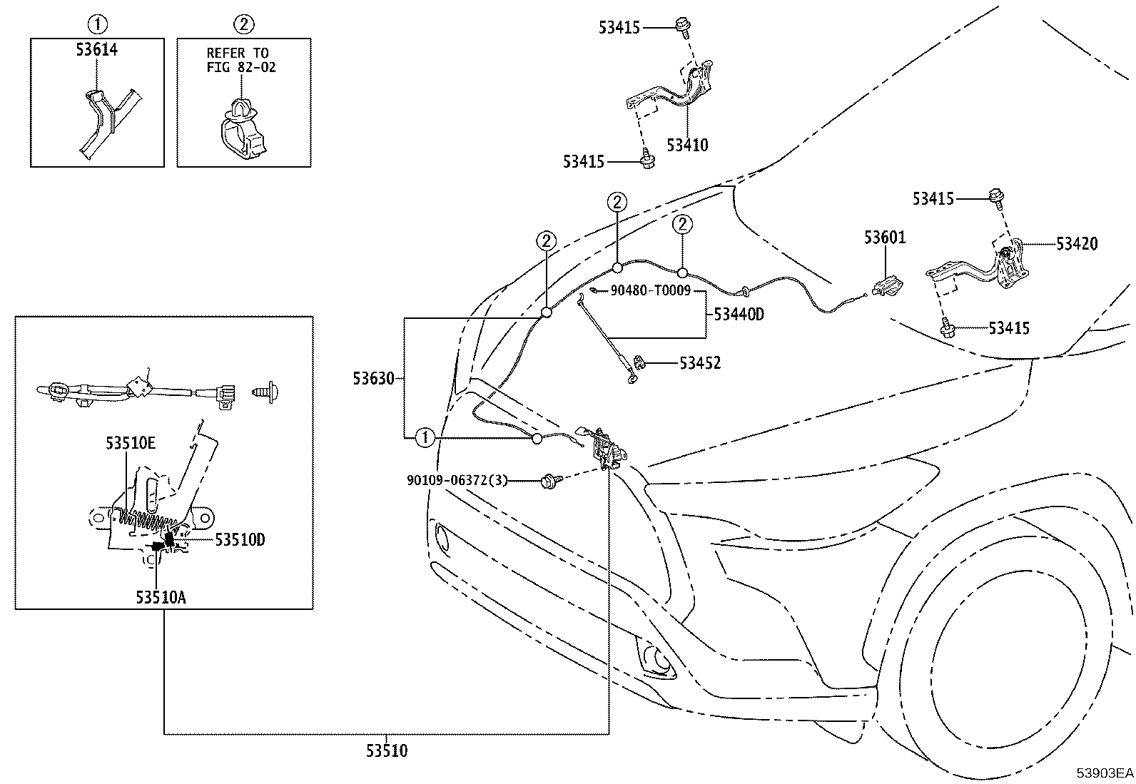 53614-16010 CLAMP, HOOD LOCK CONTROL CABLE product image